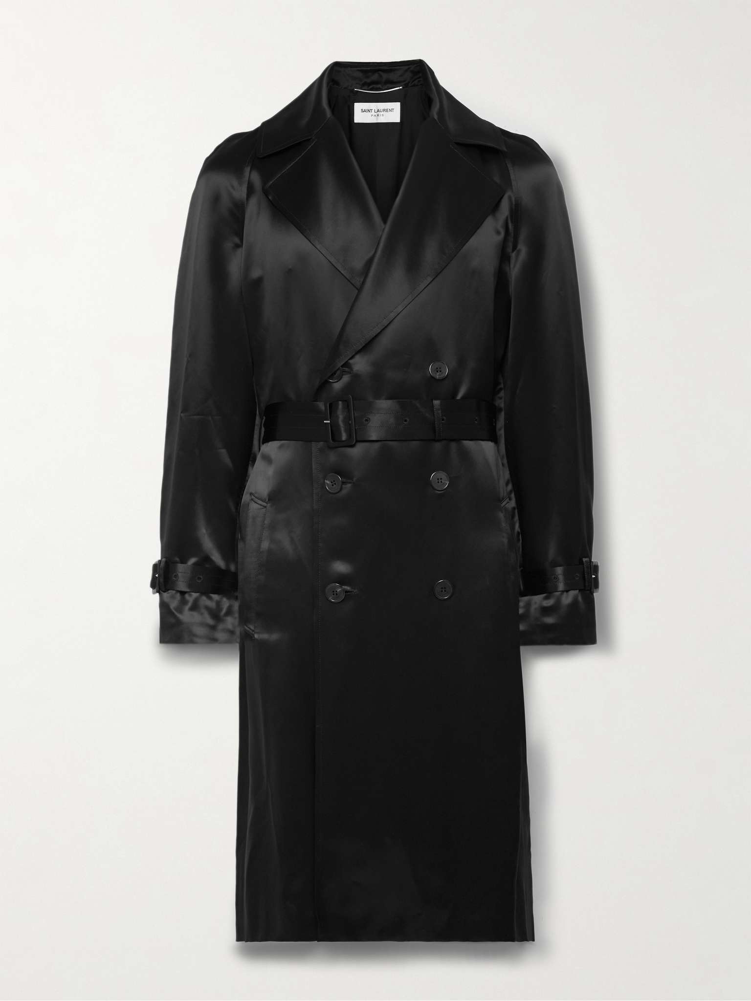 Belted Satin Trench Coat - 1