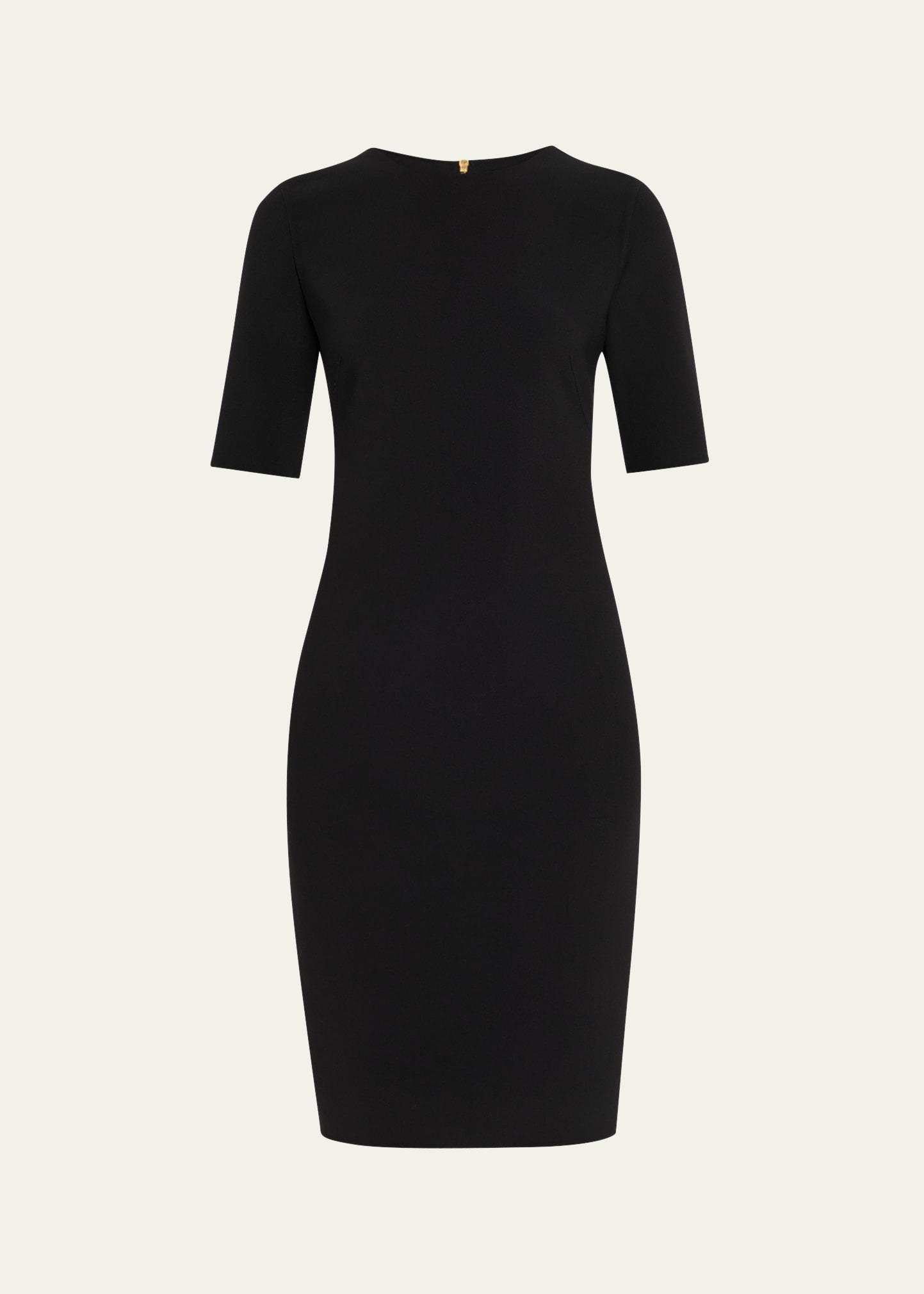 Short-Sleeve Wool Crepe Stretch Dress - 1