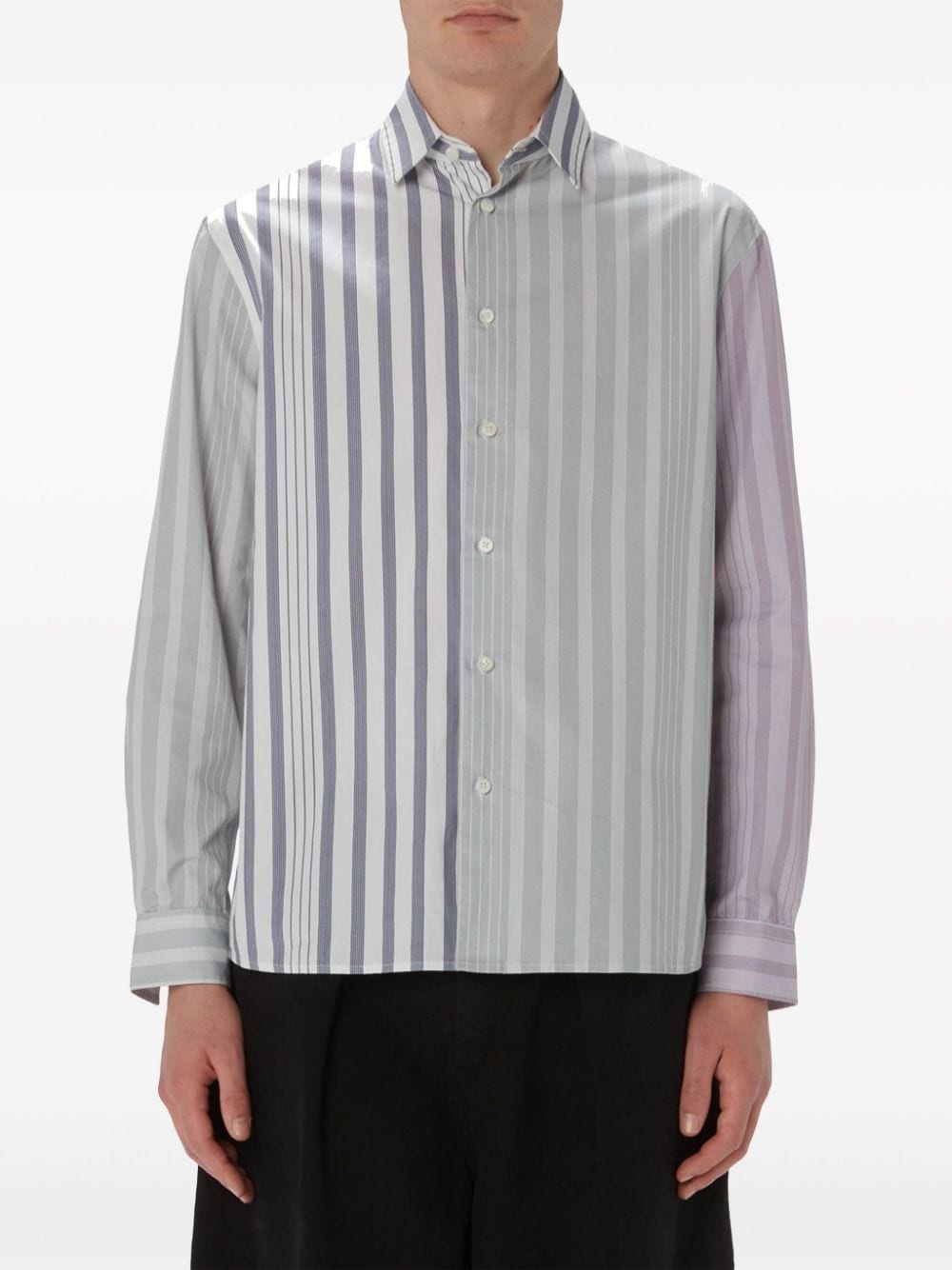 panelled stripe-print shirt - 3