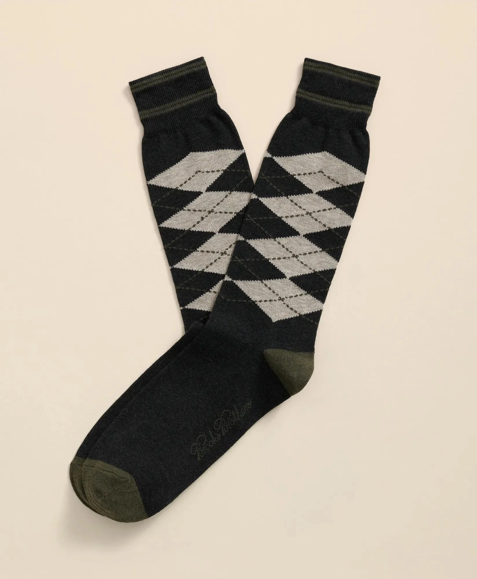 Cotton-Blend Tipped Argyle Socks - 1