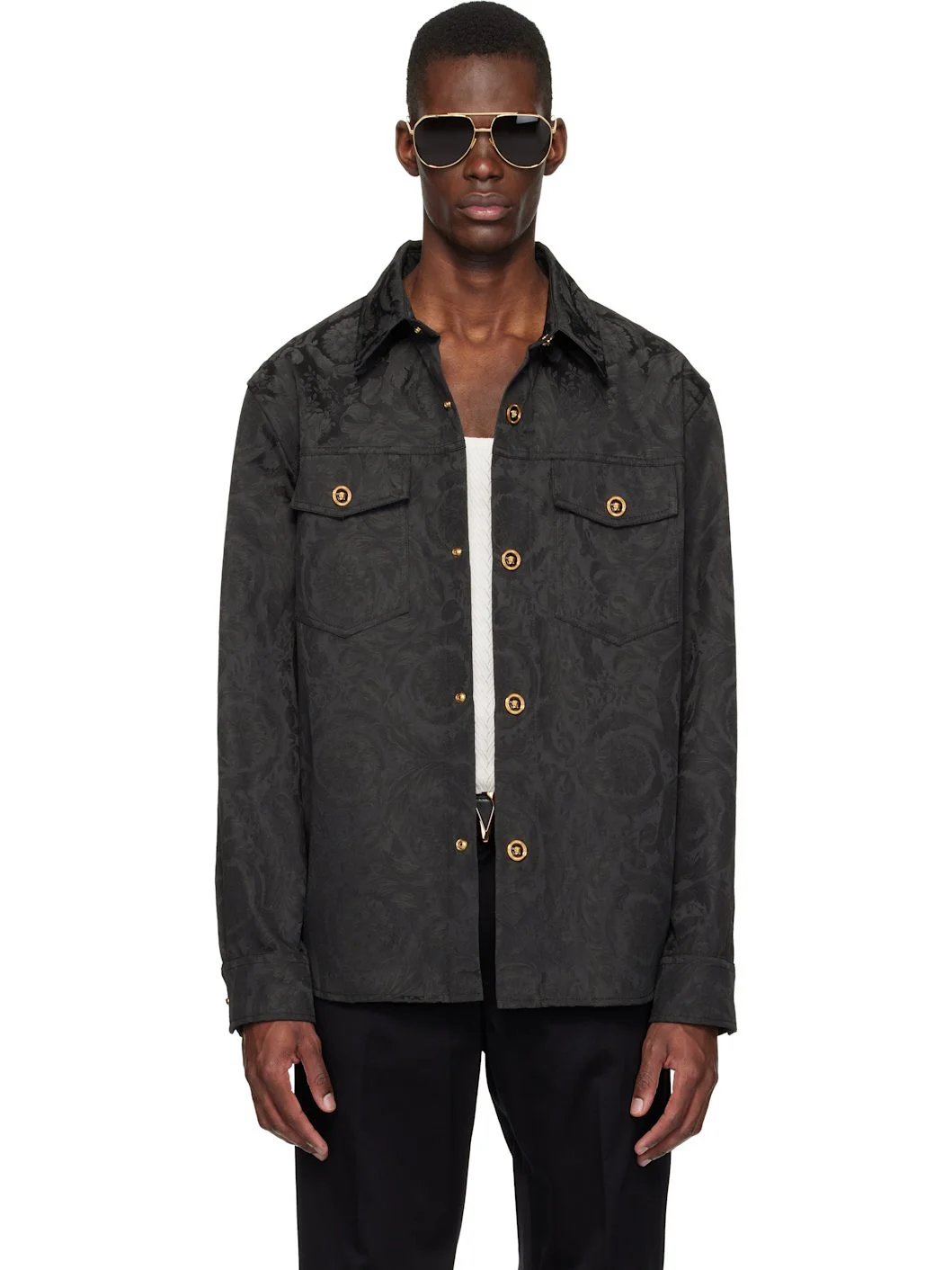 Black Jacquard Cotton Overshirt - 1