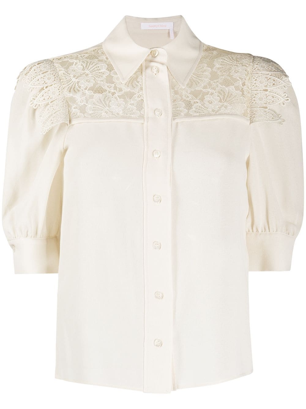 puff-sleeve lace blouse - 1