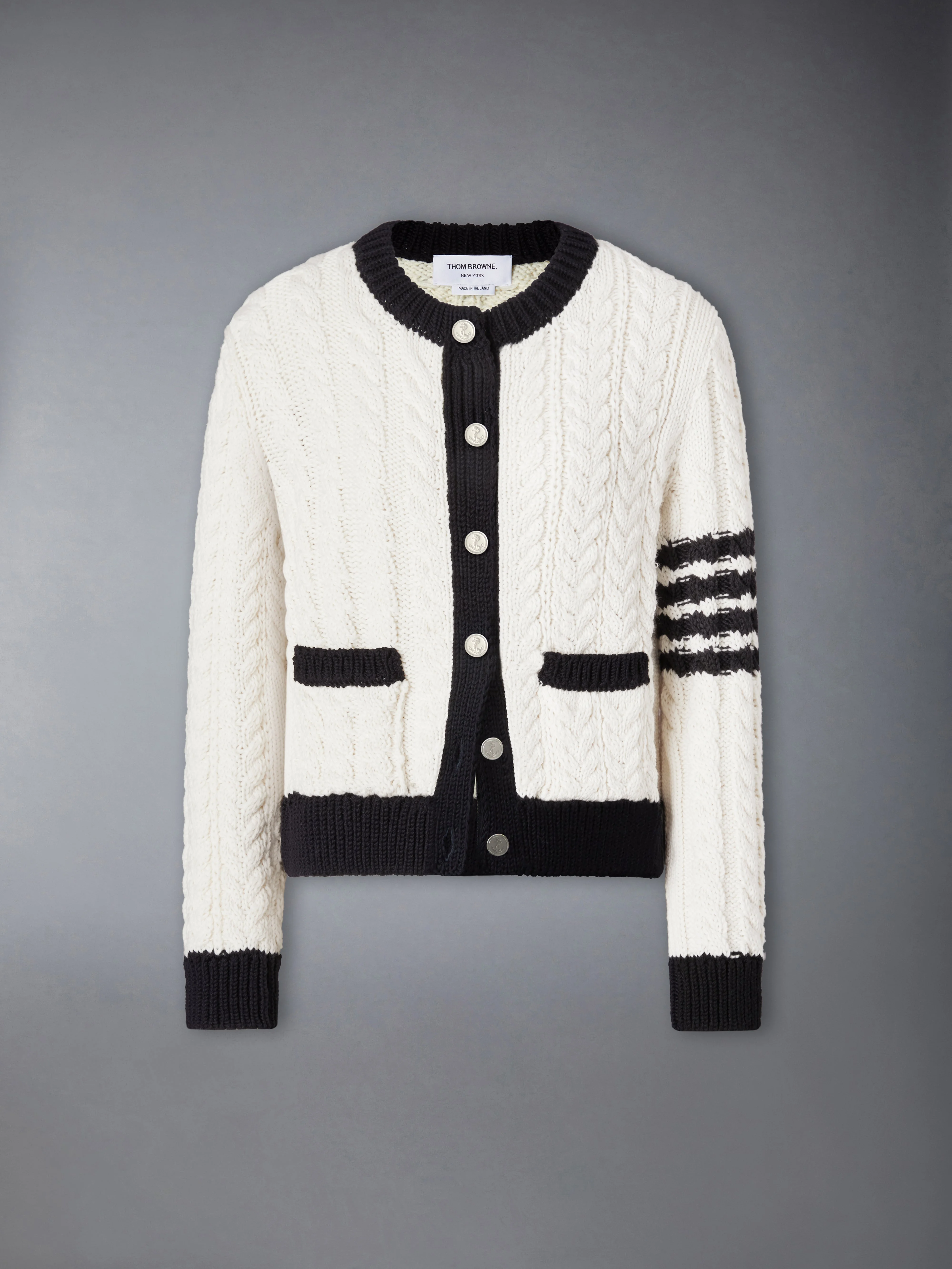 MERINO WOOL 4-BAR ARAN CABLE CARDIGAN - 1
