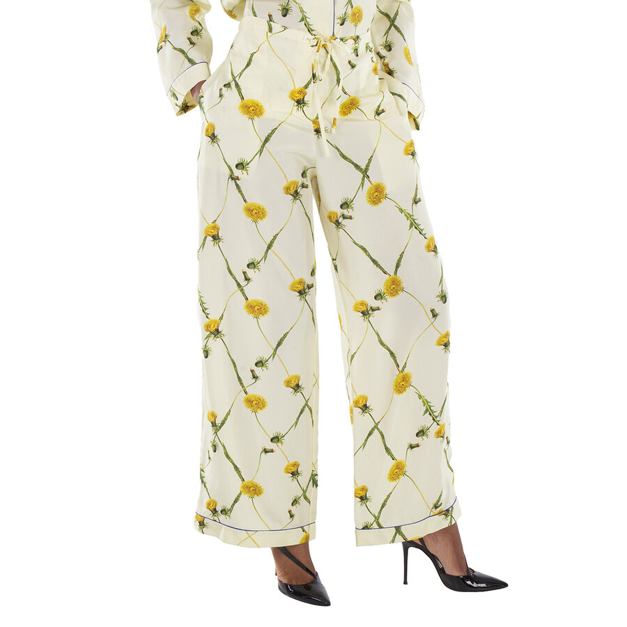 Burberry Drawstring Floral-Print Silk Pants - 2