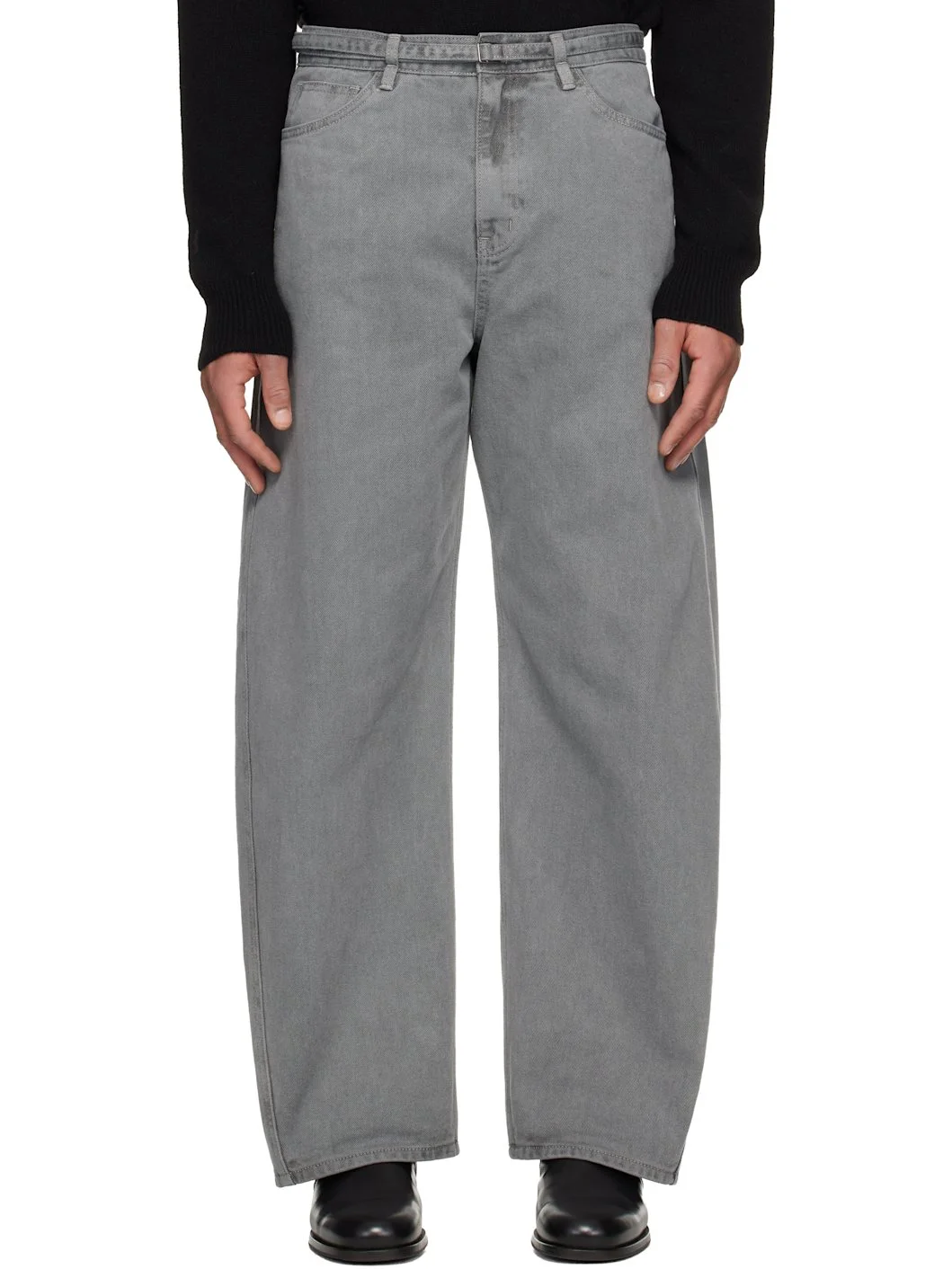 Gray Garment-Dyed Curved Jeans - 1