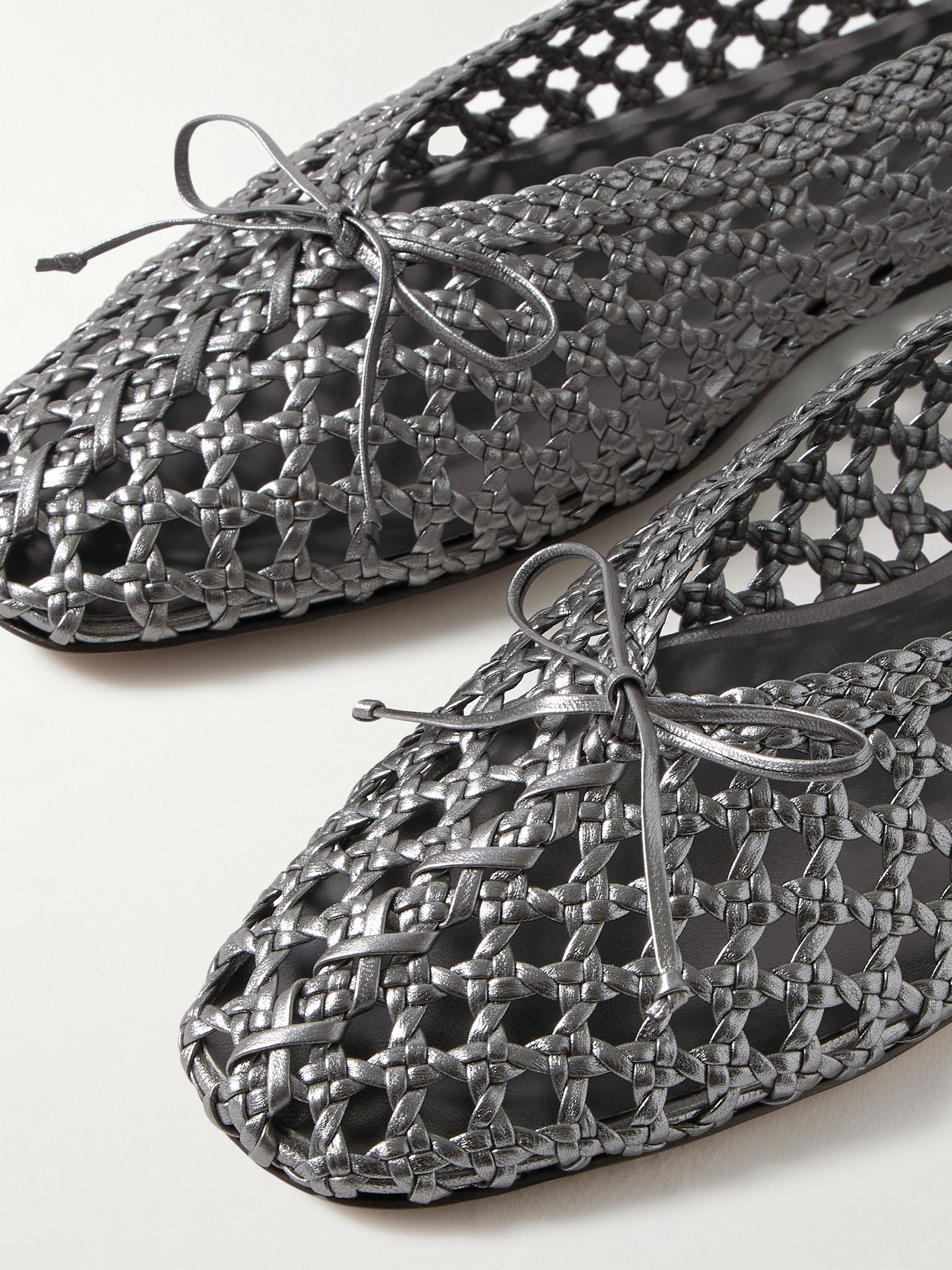 Regency bow-embellished woven metallic leather ballet flats Silver - 4