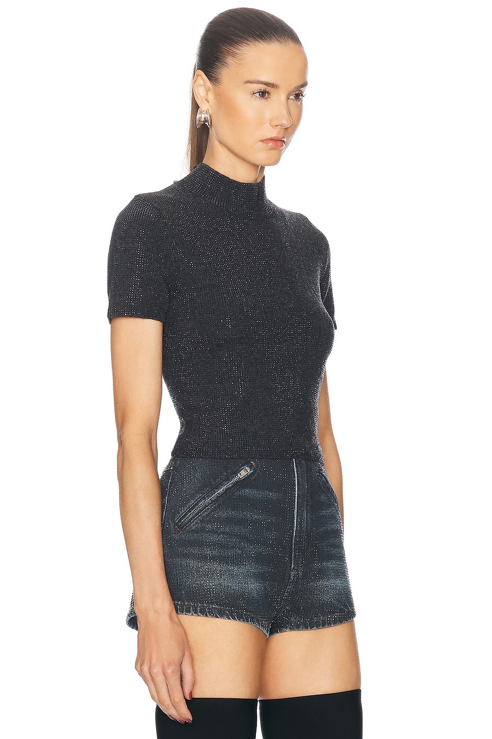 Hotfix Crystal Mock Neck Tee - 2