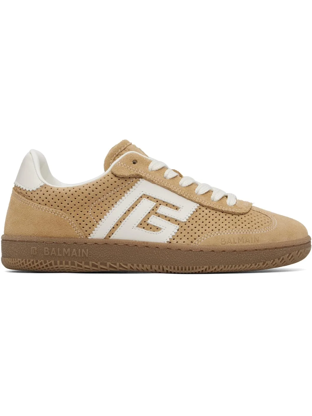 Beige Suede Balmain Swan Sneakers - 1