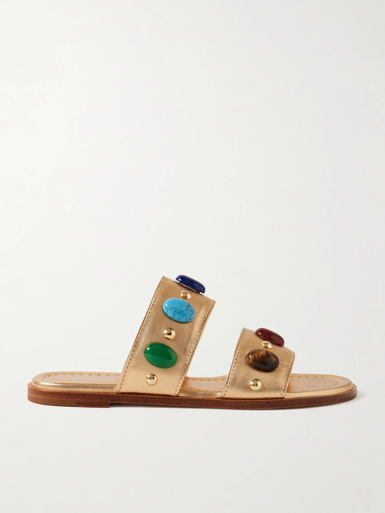 Embellished Metallic Leather Slides - 1