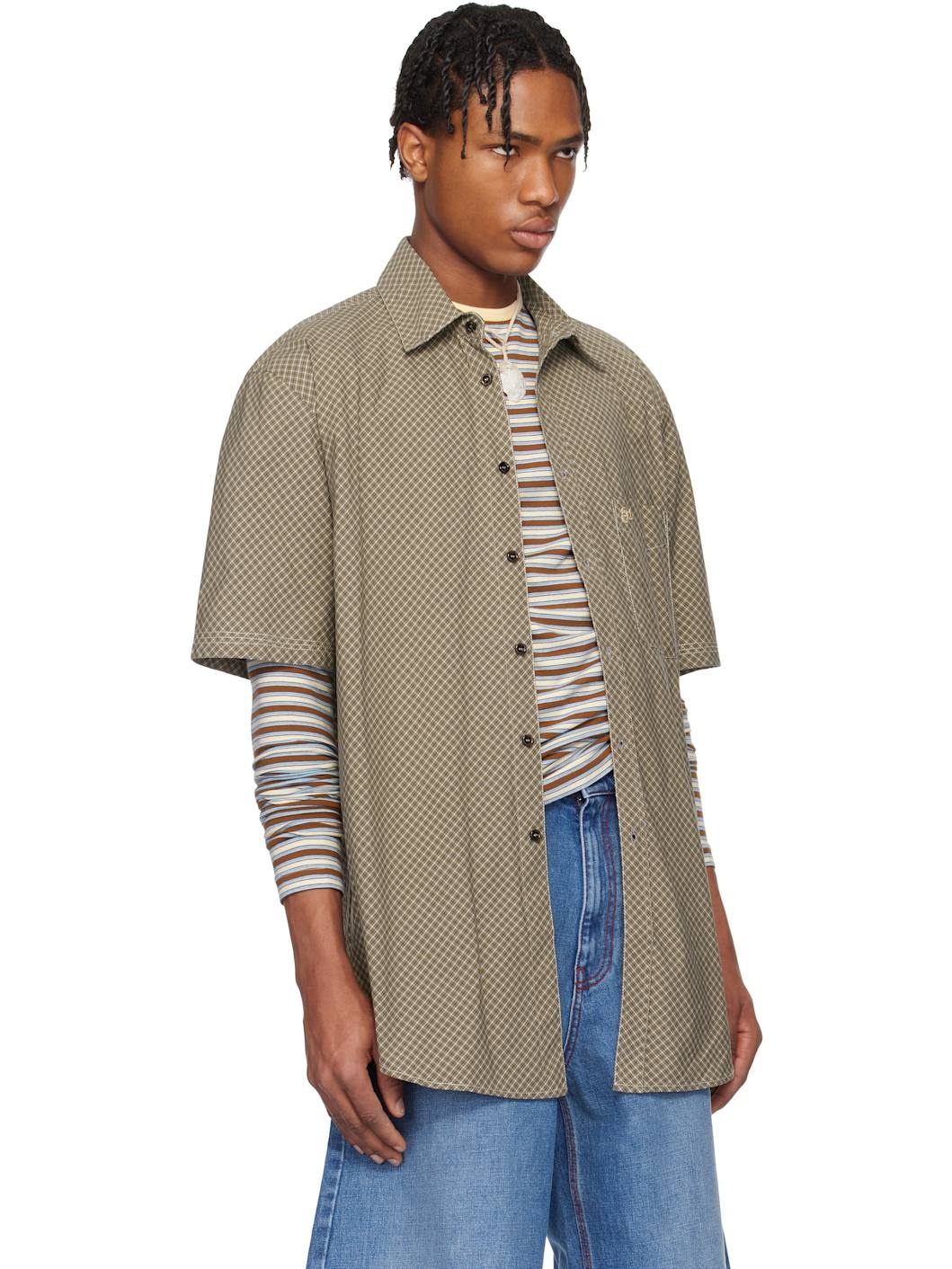 Brown Mini Plaid Short Sleeve Shirt - 2