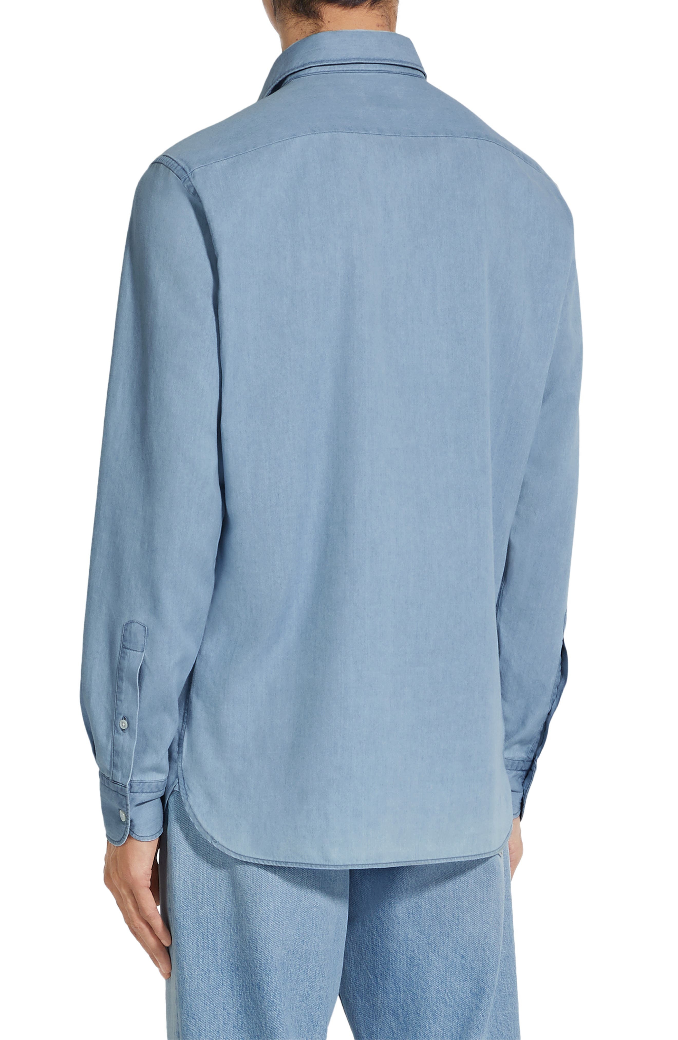 ZEGNA Cashco Cotton & Cashmere Denim Button-Up Shirt in Ghiaccio at Nordstrom - 2
