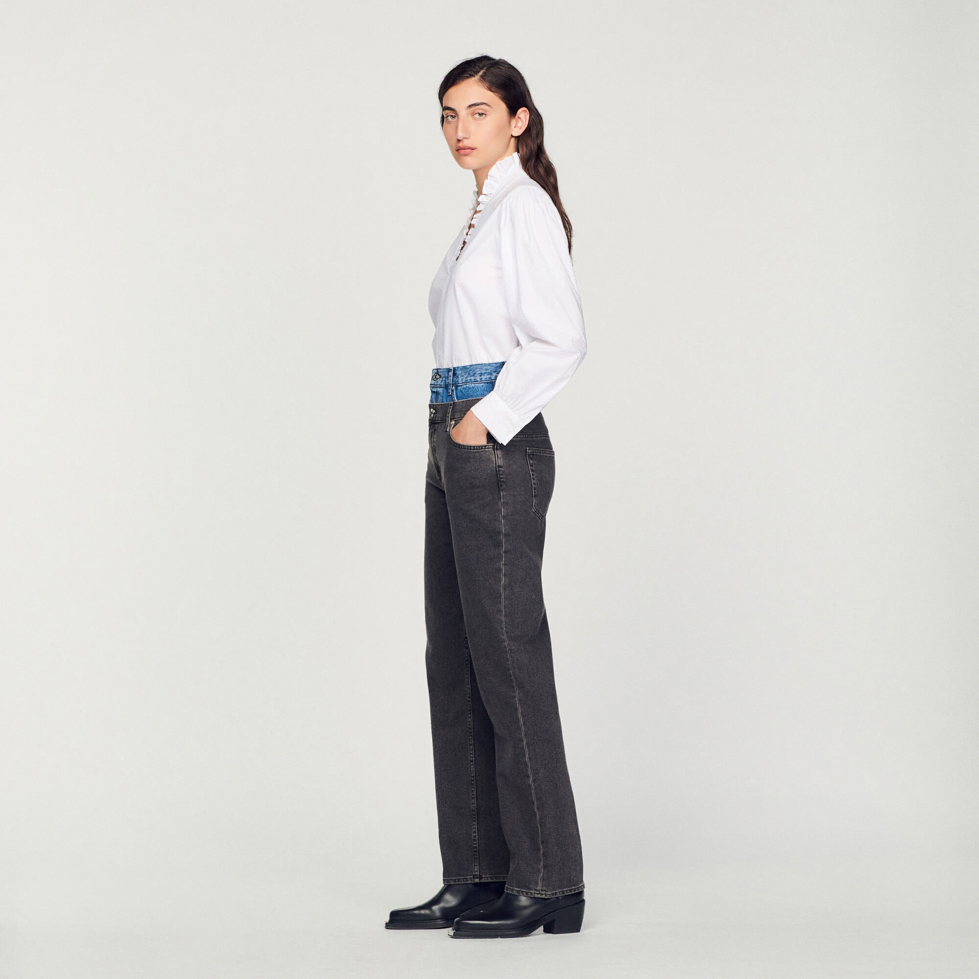 TWO-TONE DOUBLE-WAISTED JEANS - 7