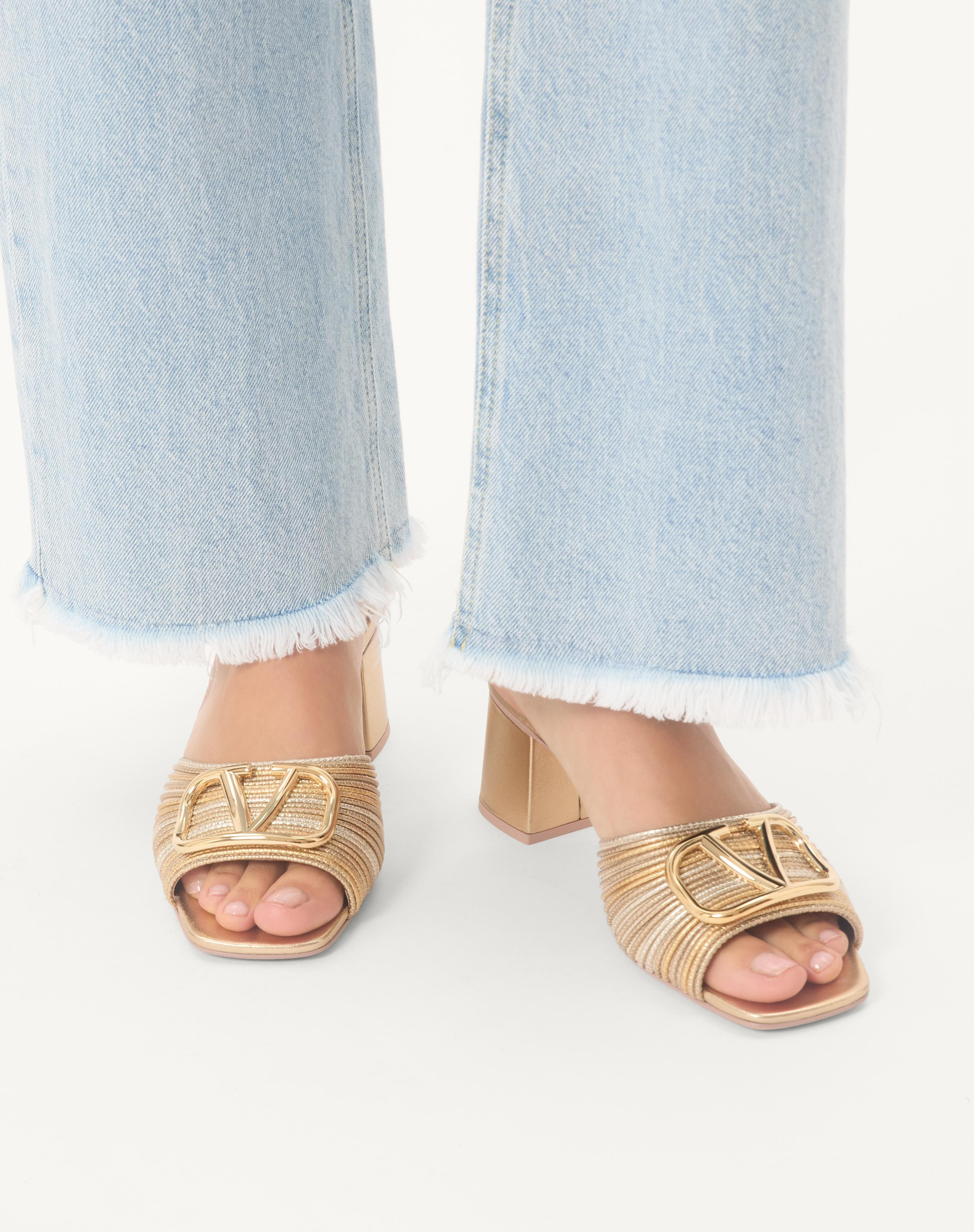METALLIC VLOGO SIGNATURE SLIDE SANDAL WITH CORNELY EMBROIDERY 60MM - 2