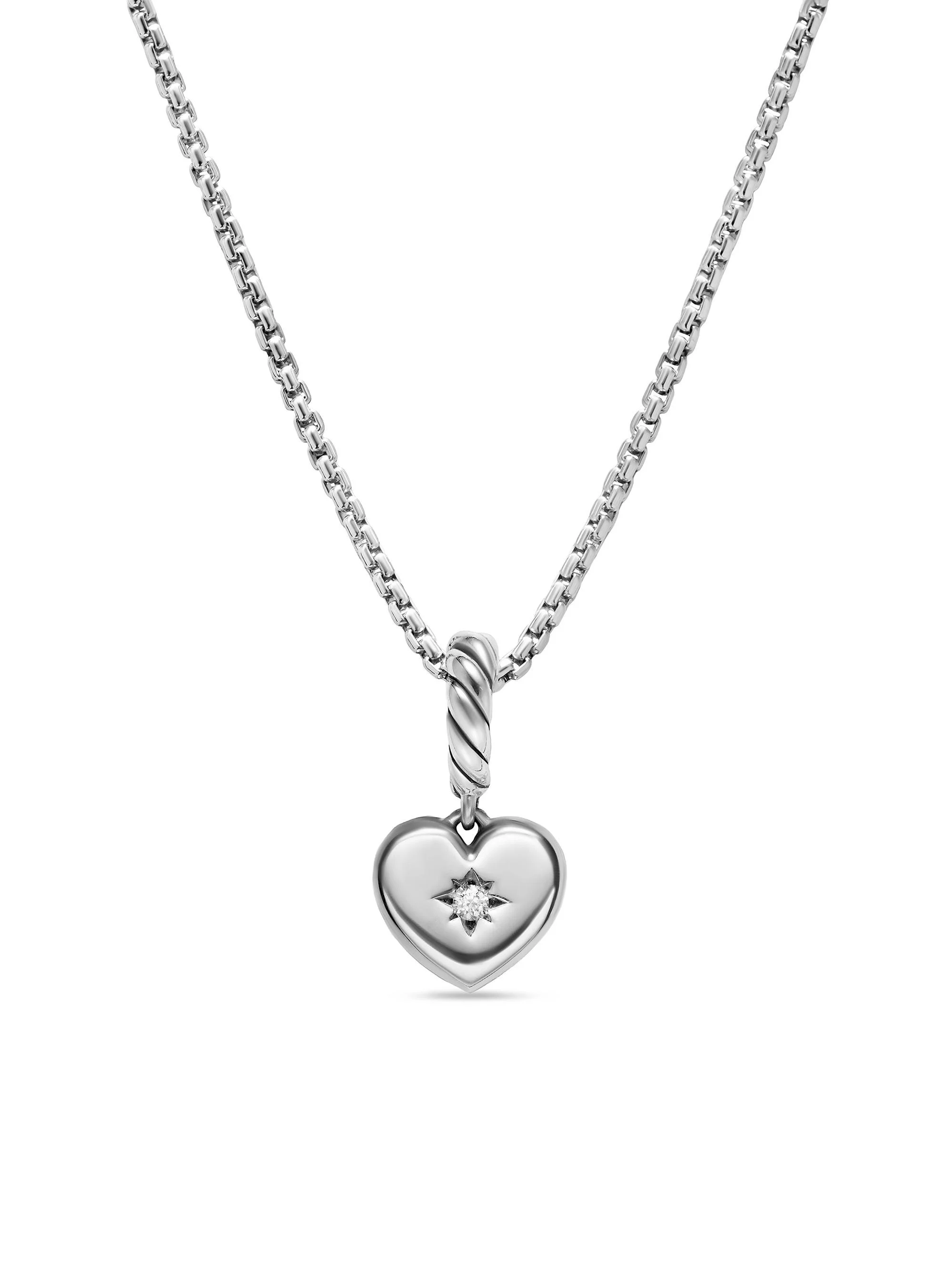 Women's Petite Compass Heart Amulet in Sterling Silver with Diamond, 7.4MM - Silver - 1