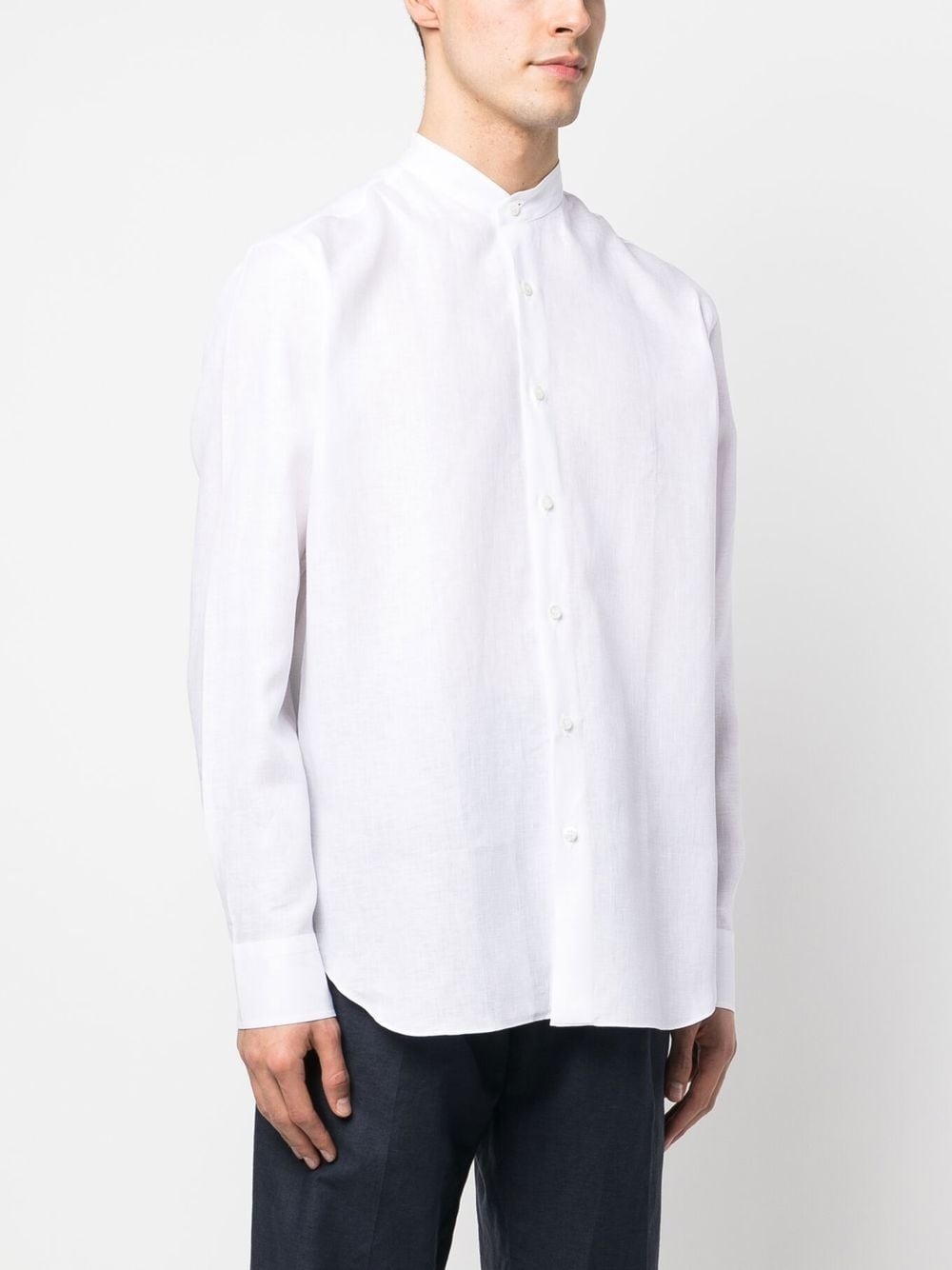 band collar linen shirt - 3