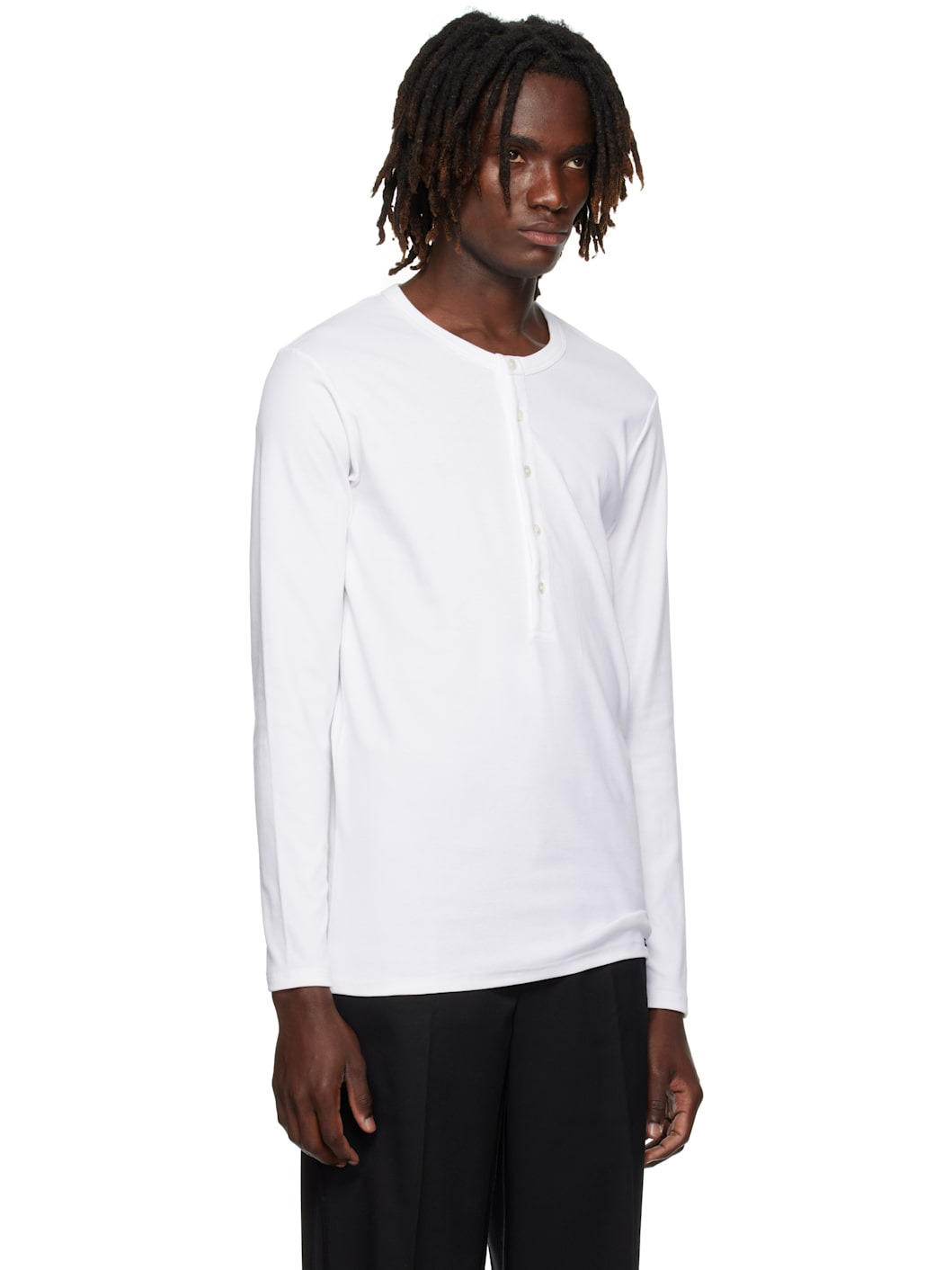 White Cotton Henley - 2