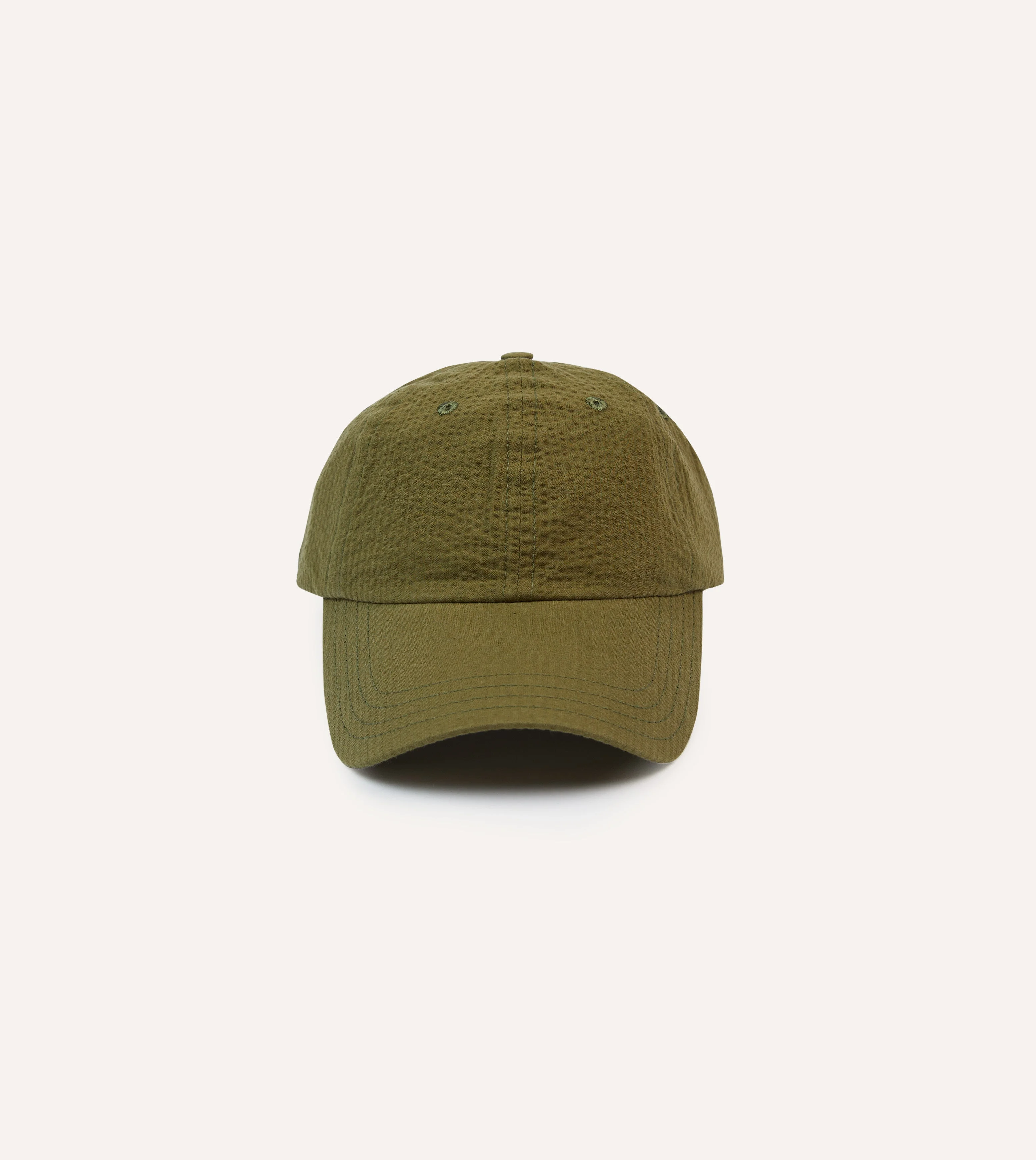 Green Seersucker Cotton Baseball Cap - 1