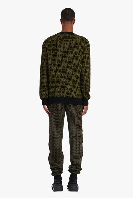 Khaki and black wool sweater with Balmain monogram - 3