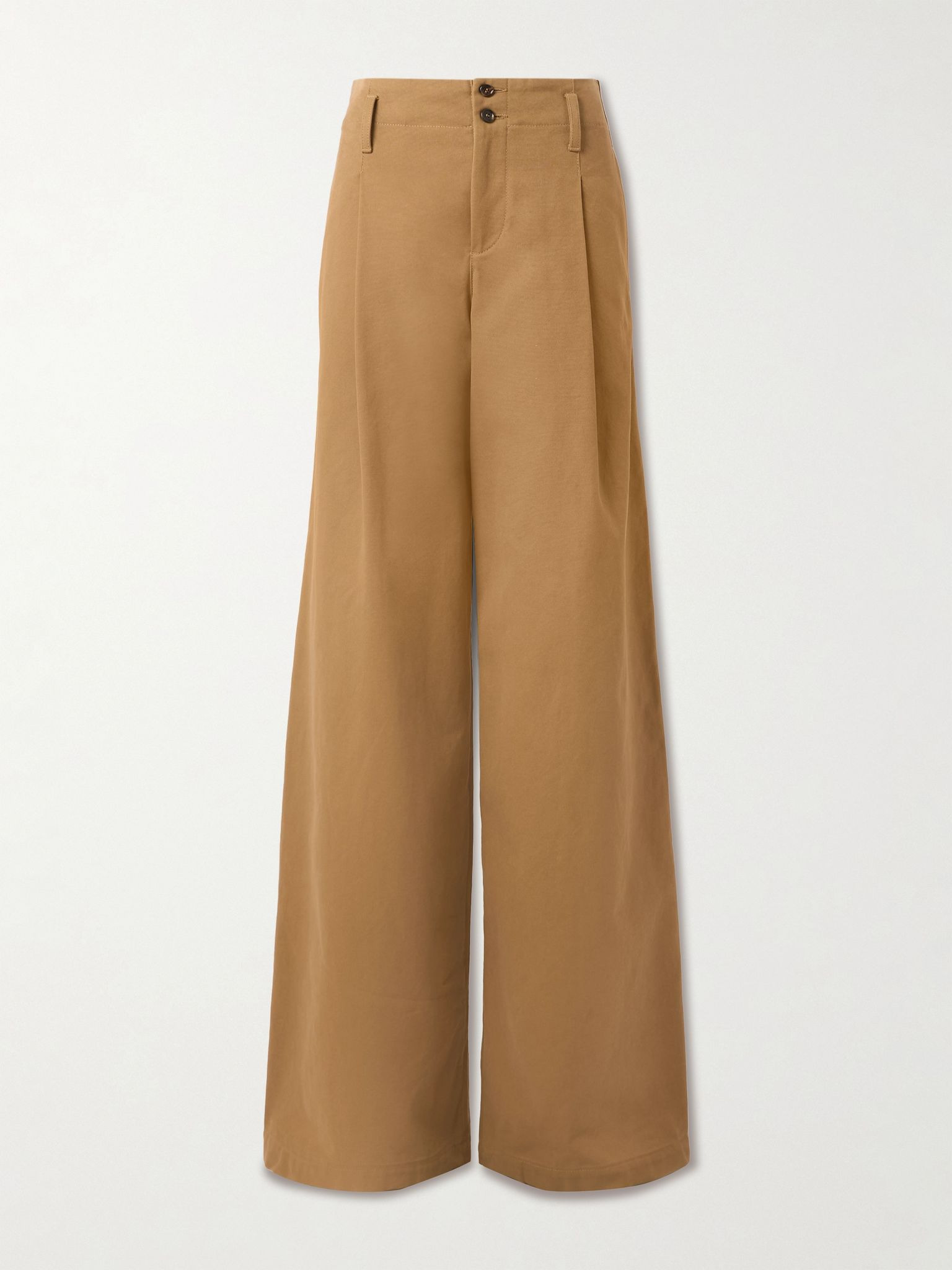 Pleated garment-dyed cotton-canvas straight-leg pants Brown - 1