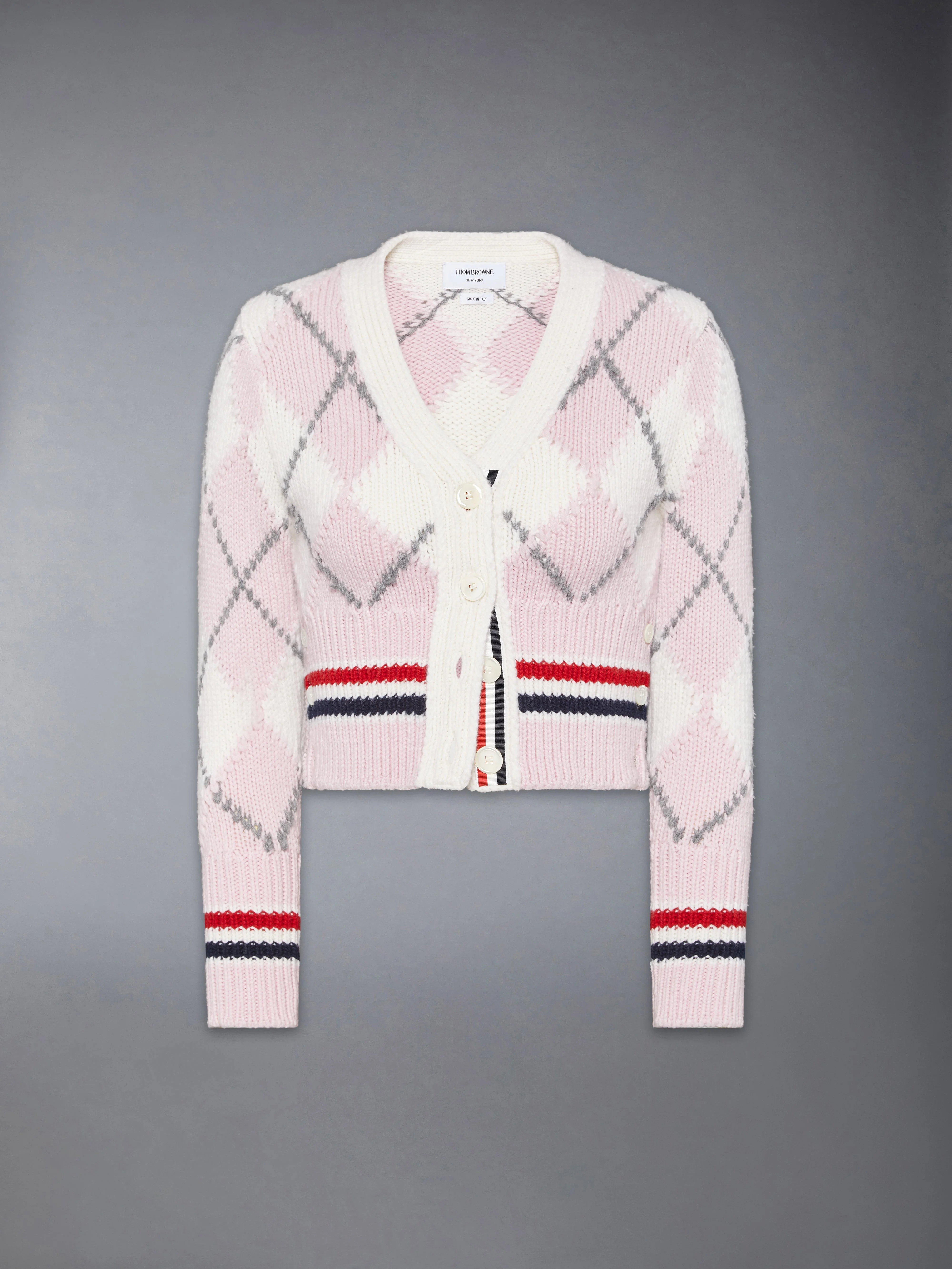 ARGYLE INTARSIA MERINO WOOL SHRUNKEN CARDIGAN - 1