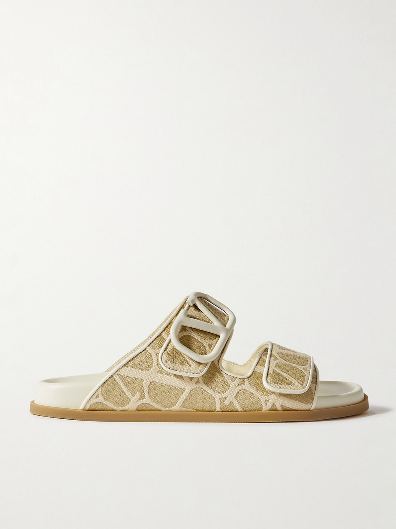 Vlogo Embellished Leather-trimmed Canvas-jacquard Slides 1