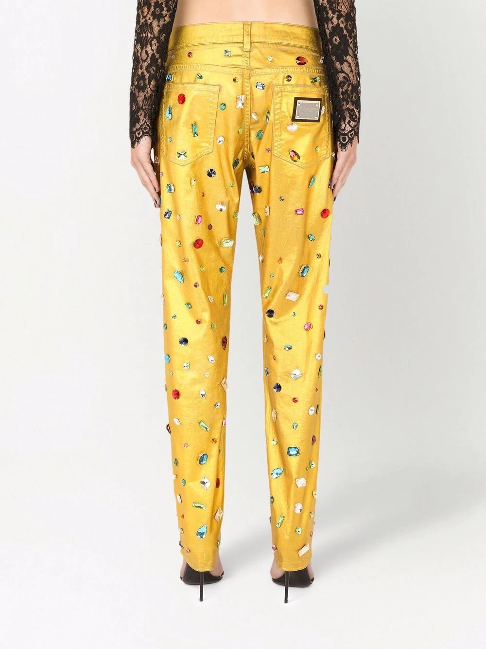 logo-plaque crystal-embellished trousers - 4