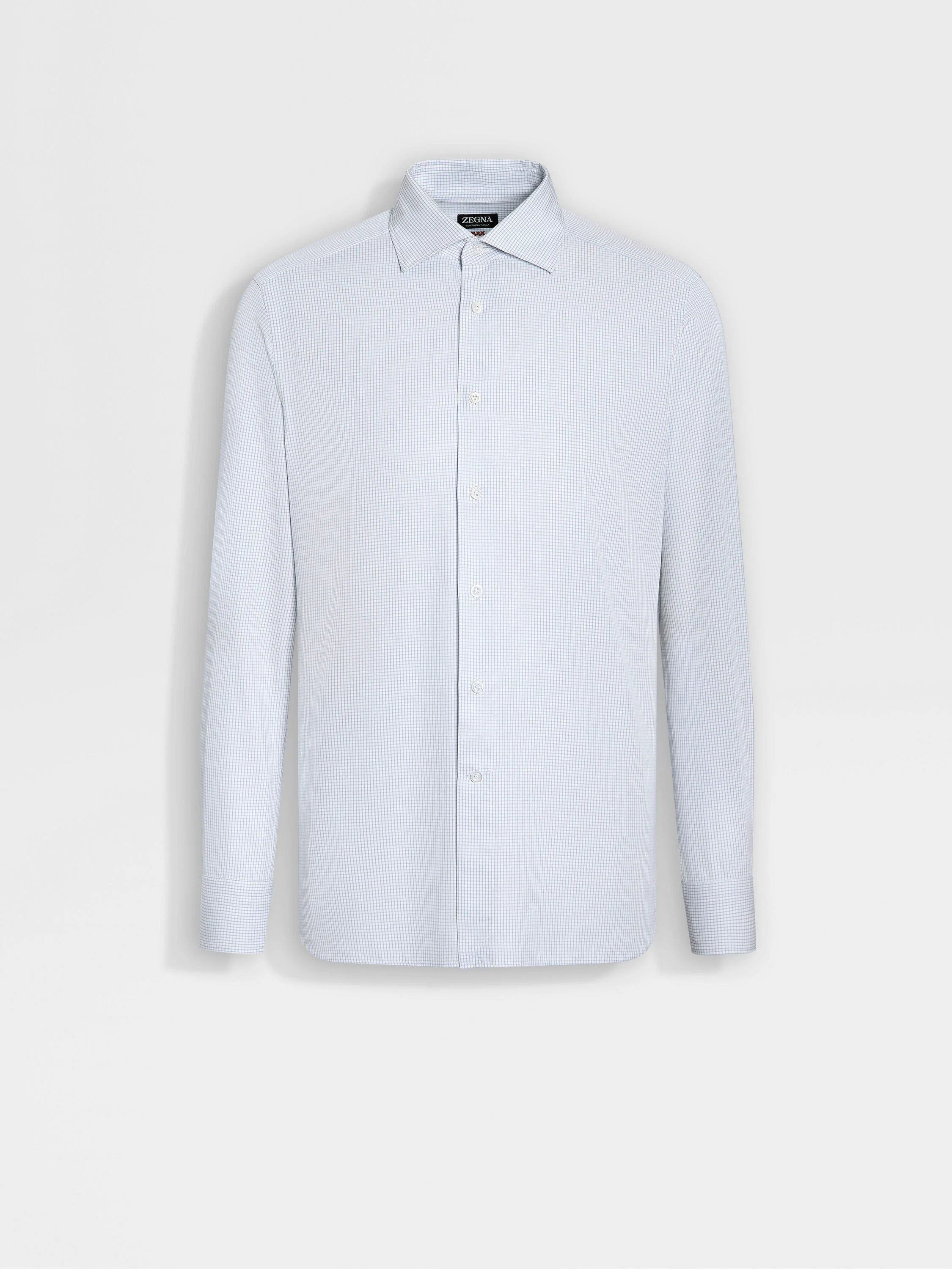 LIGHT BLUE AND WHITE CHECKED CENTOVENTIMILA COTTON SHIRT - 1