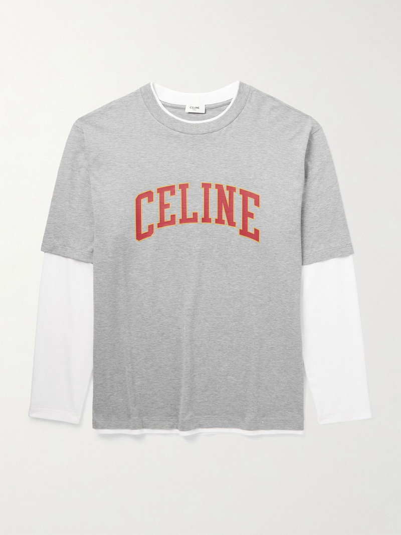 Layered Logo-Print Cotton-Jersey T-Shirt Gray 1