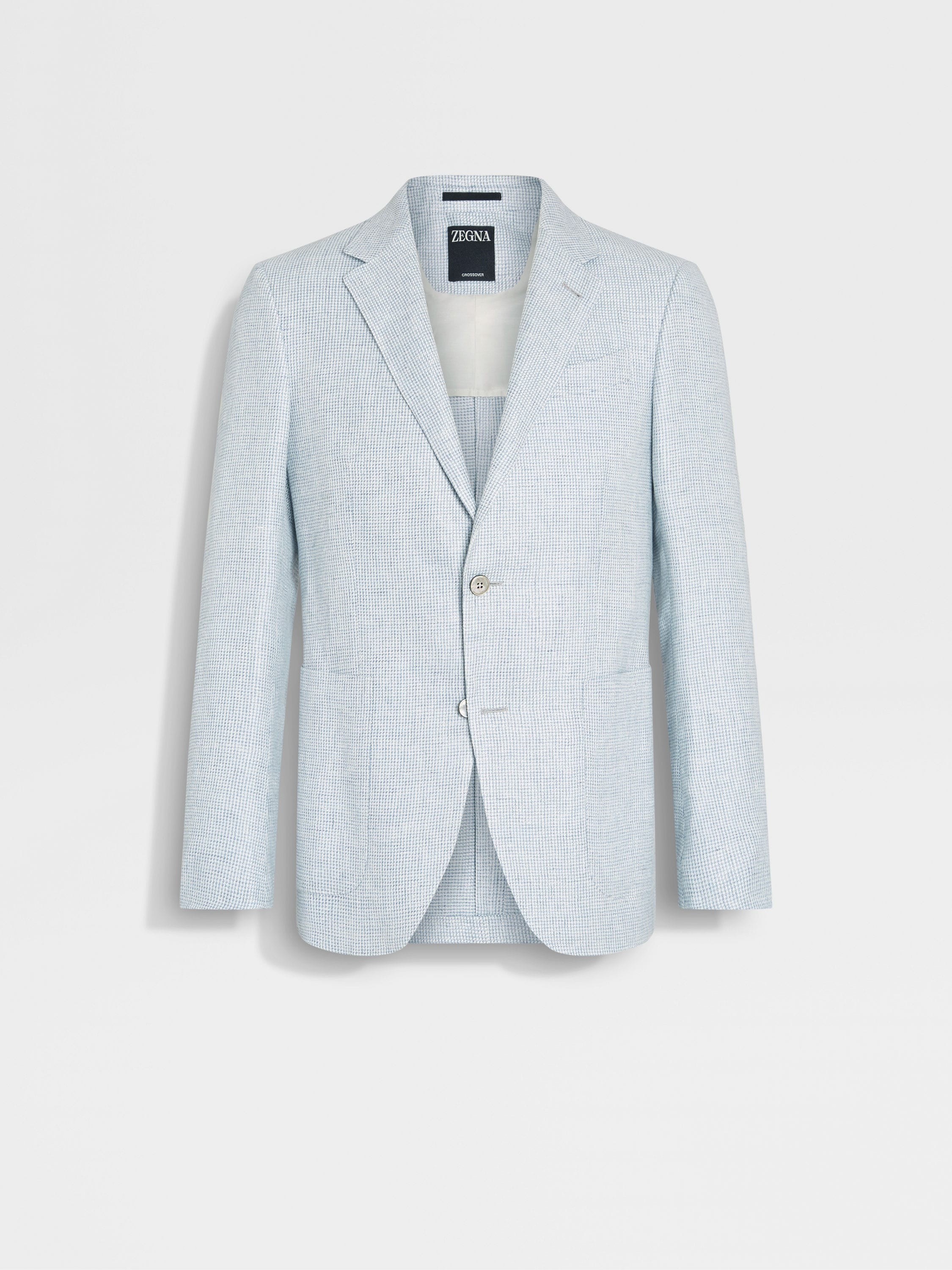 BLUE AND NAVY BLUE CROSSOVER LINEN WOOL AND SILK JACKET - 1