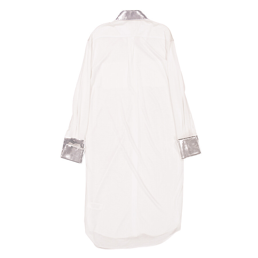 Burberry Ladies Optic White Mirrored Cotton Trim Silk Jersey Oversized Shirt Dress - 6