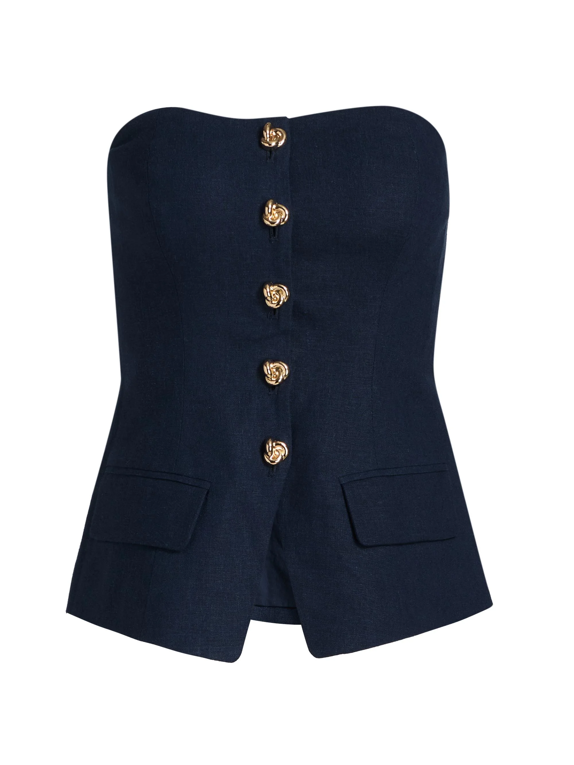 Women's Quinn Linen-Blend Bustier Top - French Navy - 1