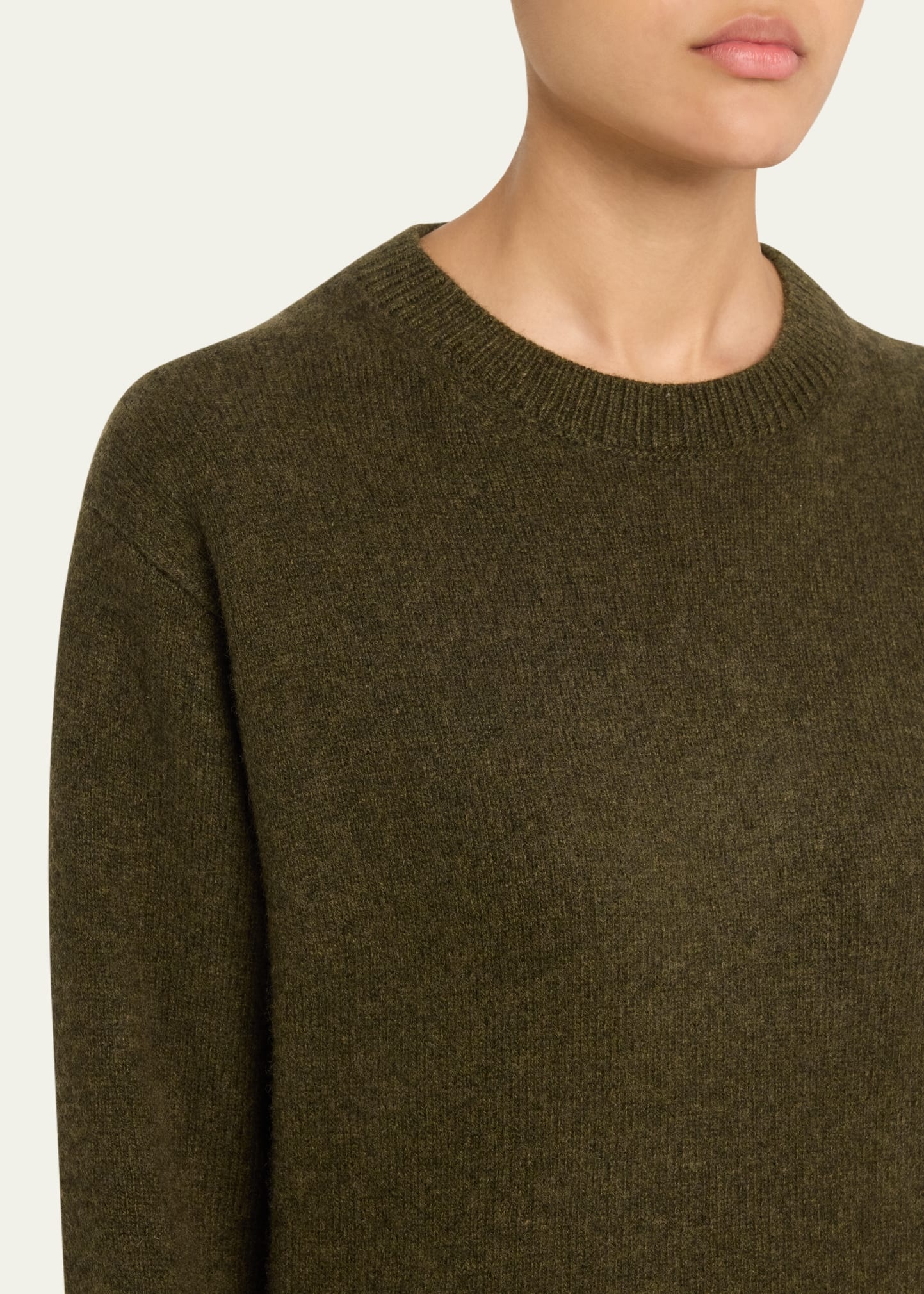 Long-Sleeve Cashmere Drop-Shoulder Crewneck Top - 5