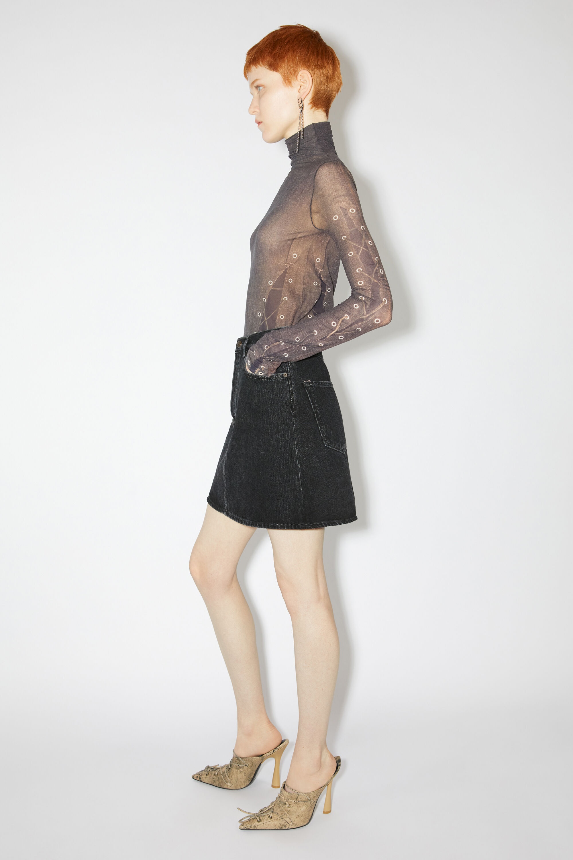 Denim mini skirt - Black - 4