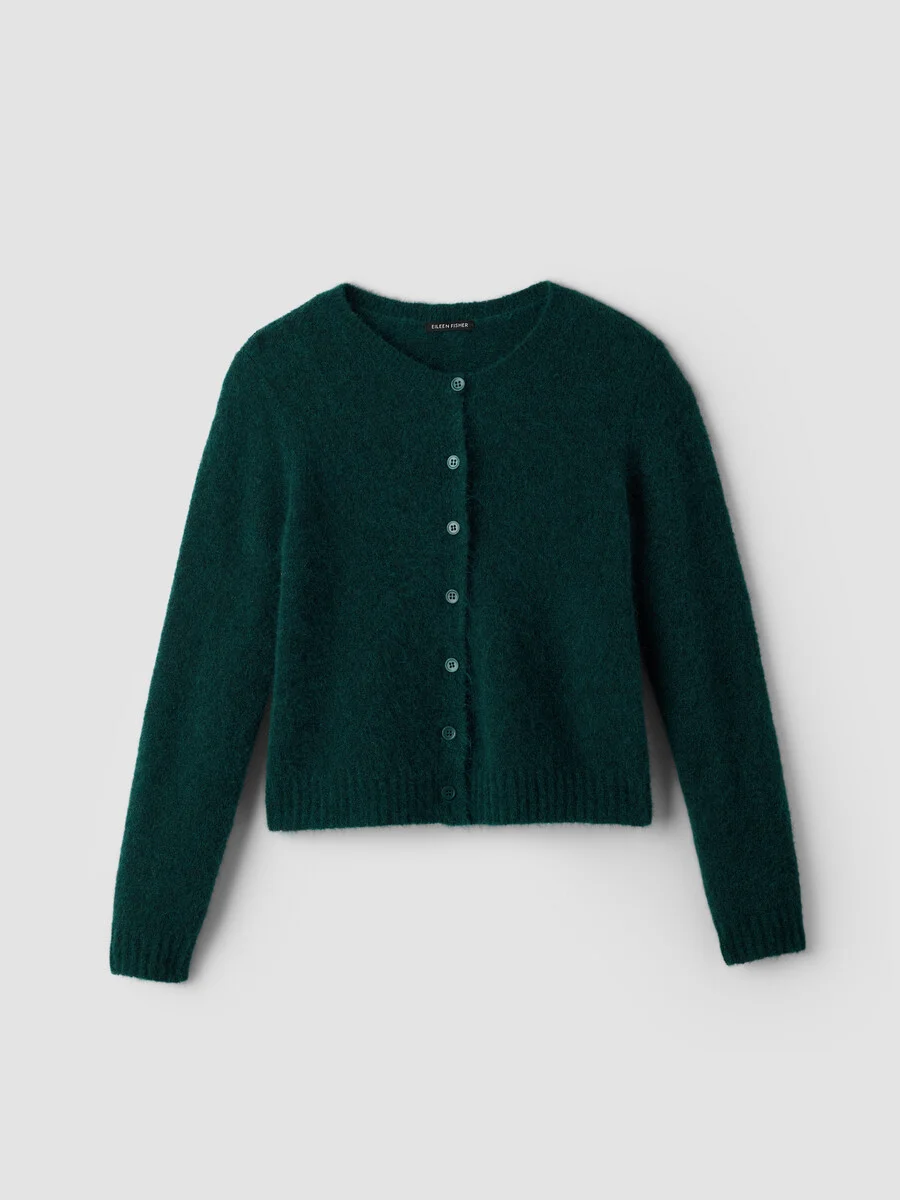 Mohair Plush Mélange Crew Neck Cardigan - 1