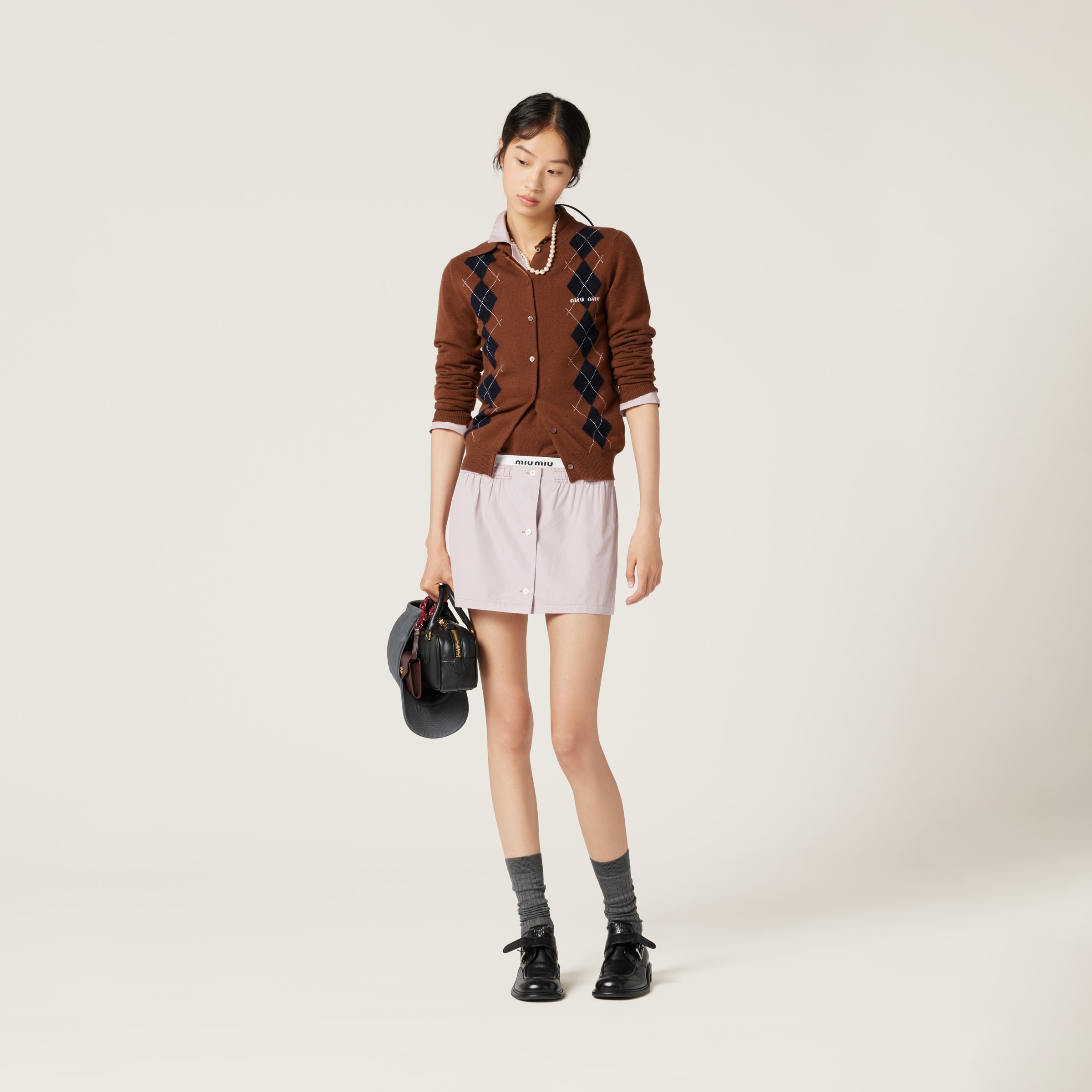 ミニスカート Poplin miniskirt MG2236_10RG_F0009_S_OOO White Poplin Miniskirt | Miu Miu