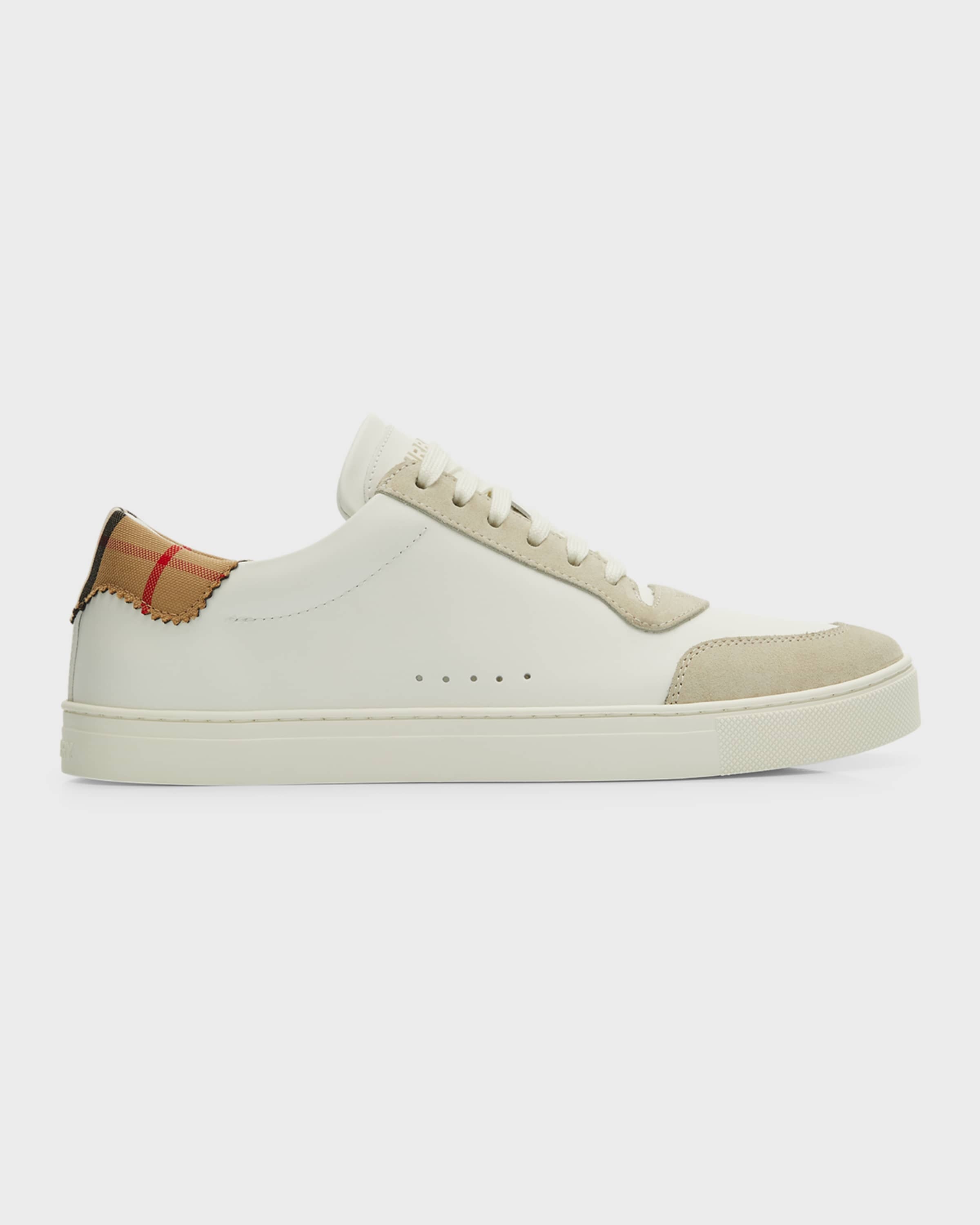 Men's Check Panel Leather Low-Top Sneakers - 1