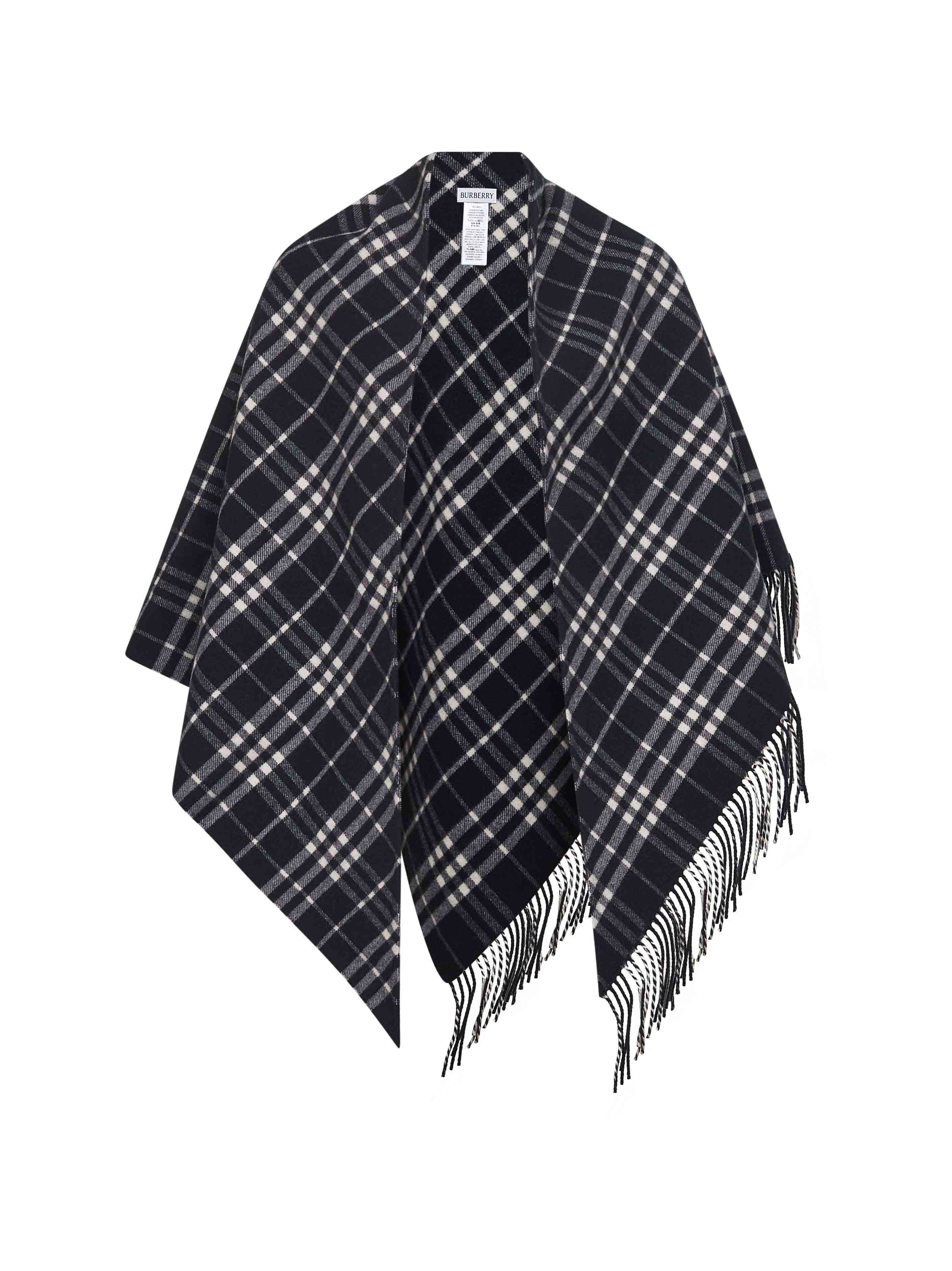 Burberry Women Black Check Wool And Cashmere Cape - 1