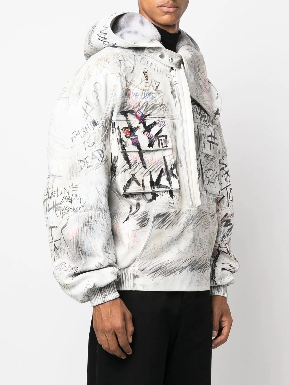 graffiti-print aviator leather jacket - 3