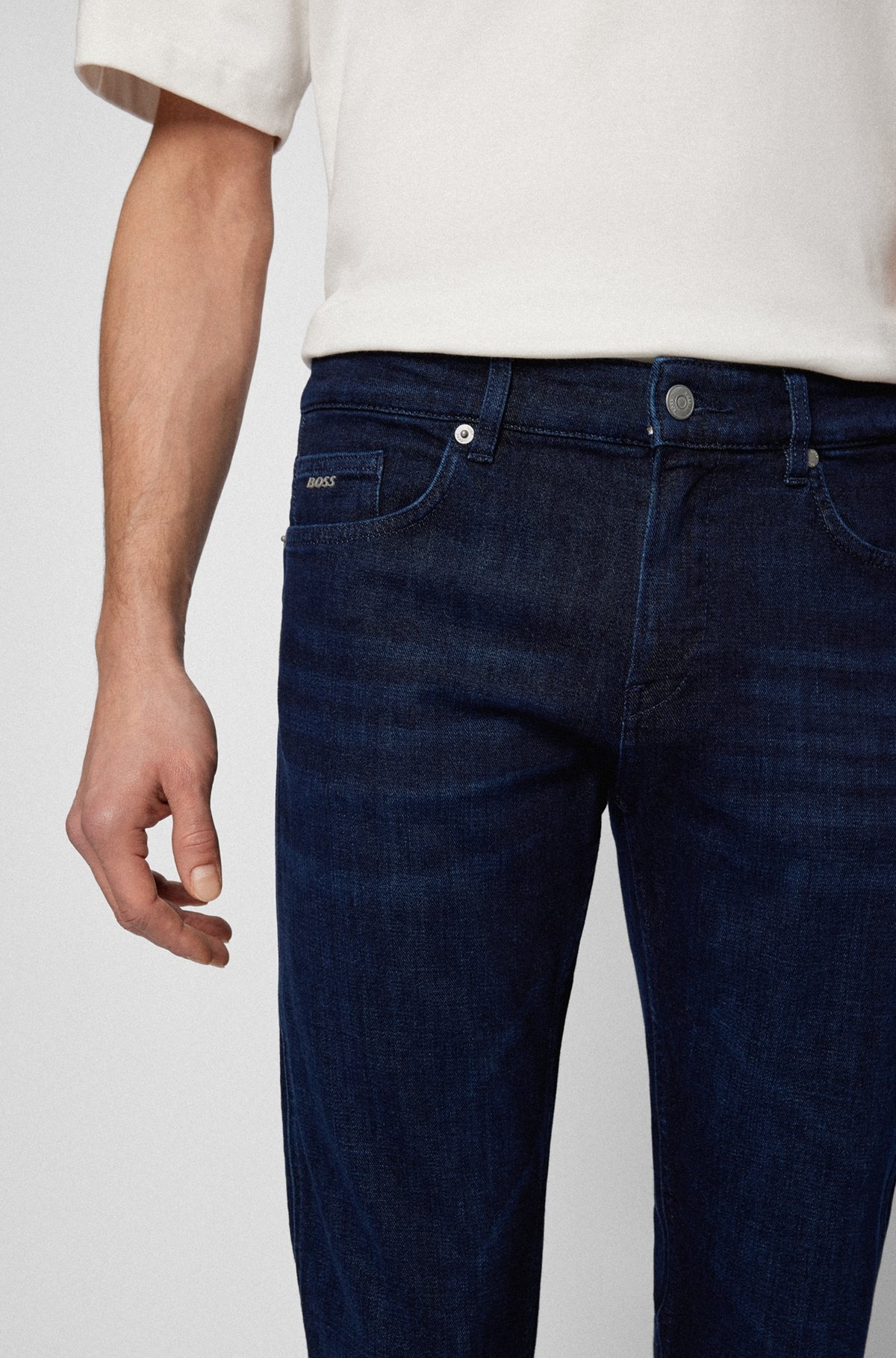 SLIM-FIT JEANS IN DARK-BLUE ITALIAN SUPER-SOFT DENIM - 5