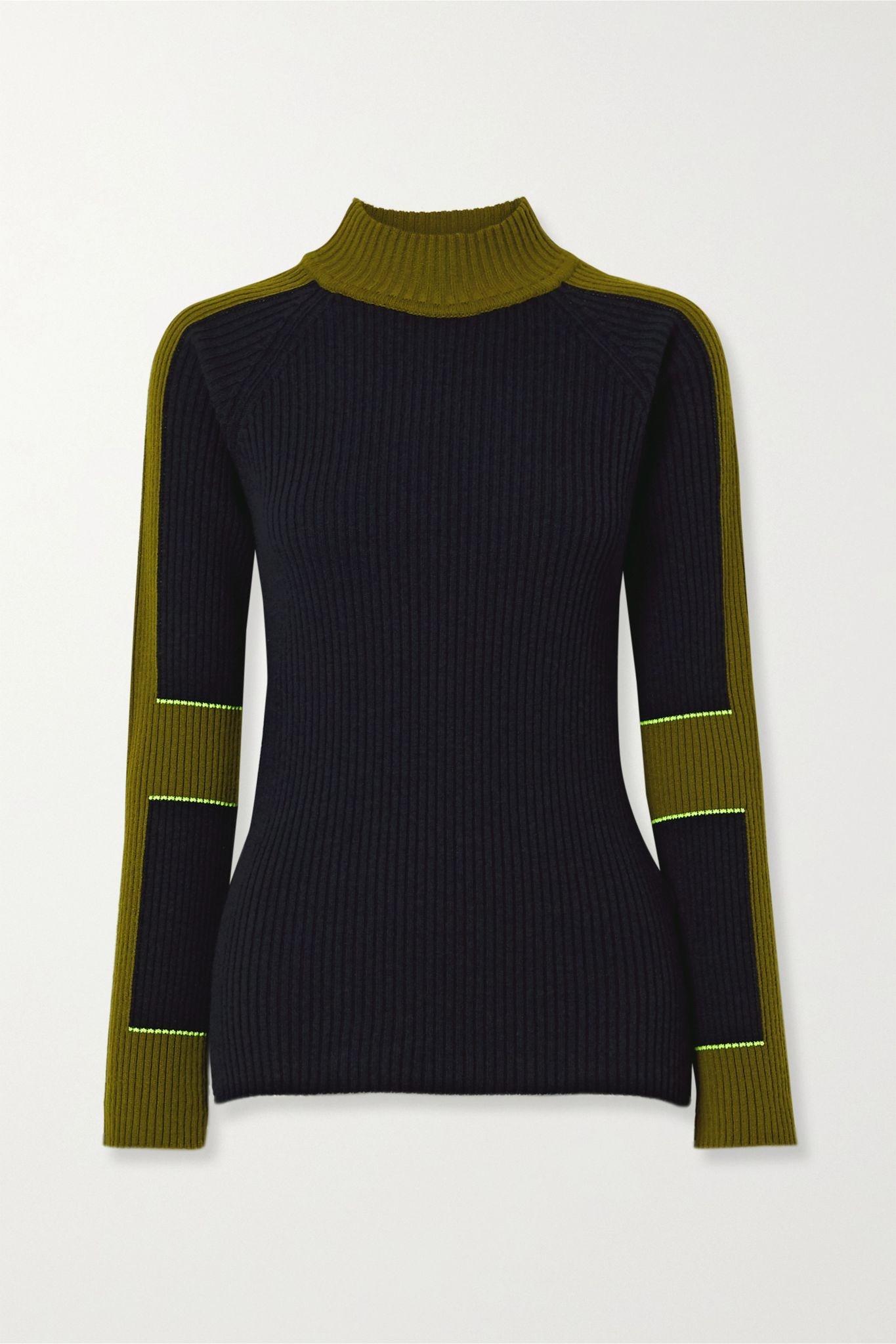 Color-block ribbed wool and cashmere-blend turtleneck sweater - 1