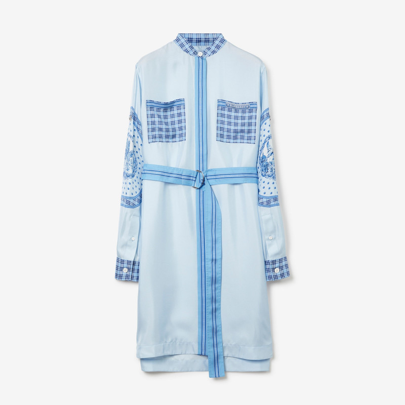 Monuments Print Silk Belted Shirt Dress - 1