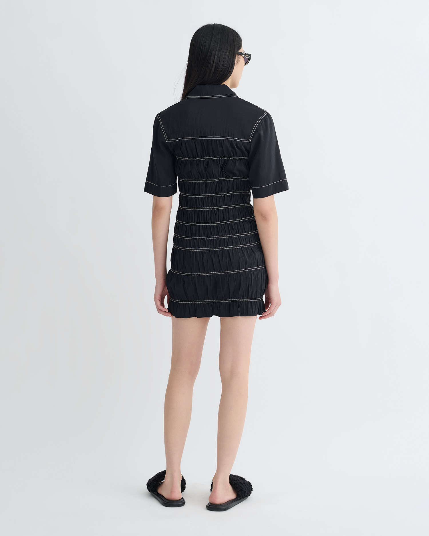 Smocked Glass Poplin Mini Dress - 3
