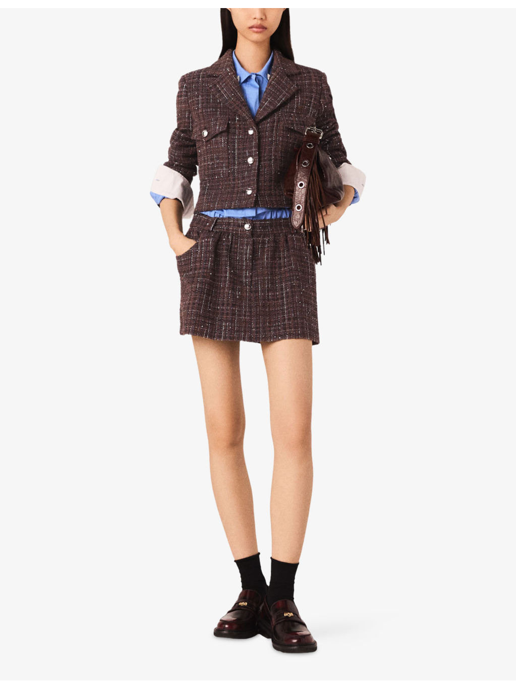 Cropped Chest-Pocket Tweed Jacket - 2