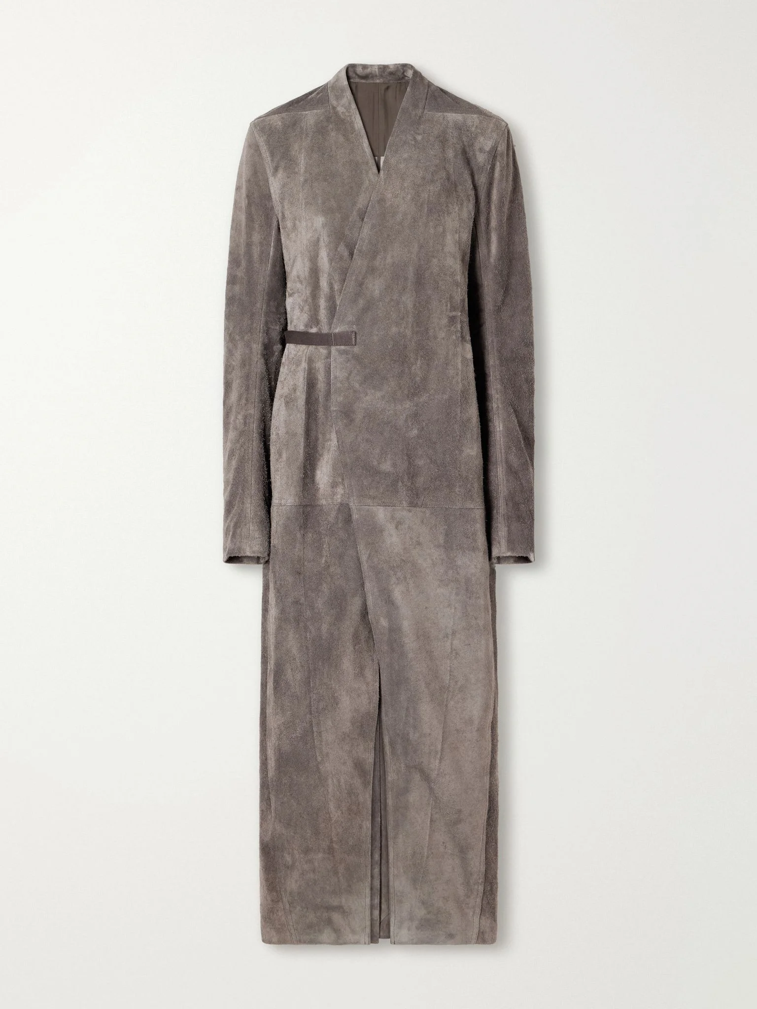 Belted paneled suede wrap coat Stone - 1