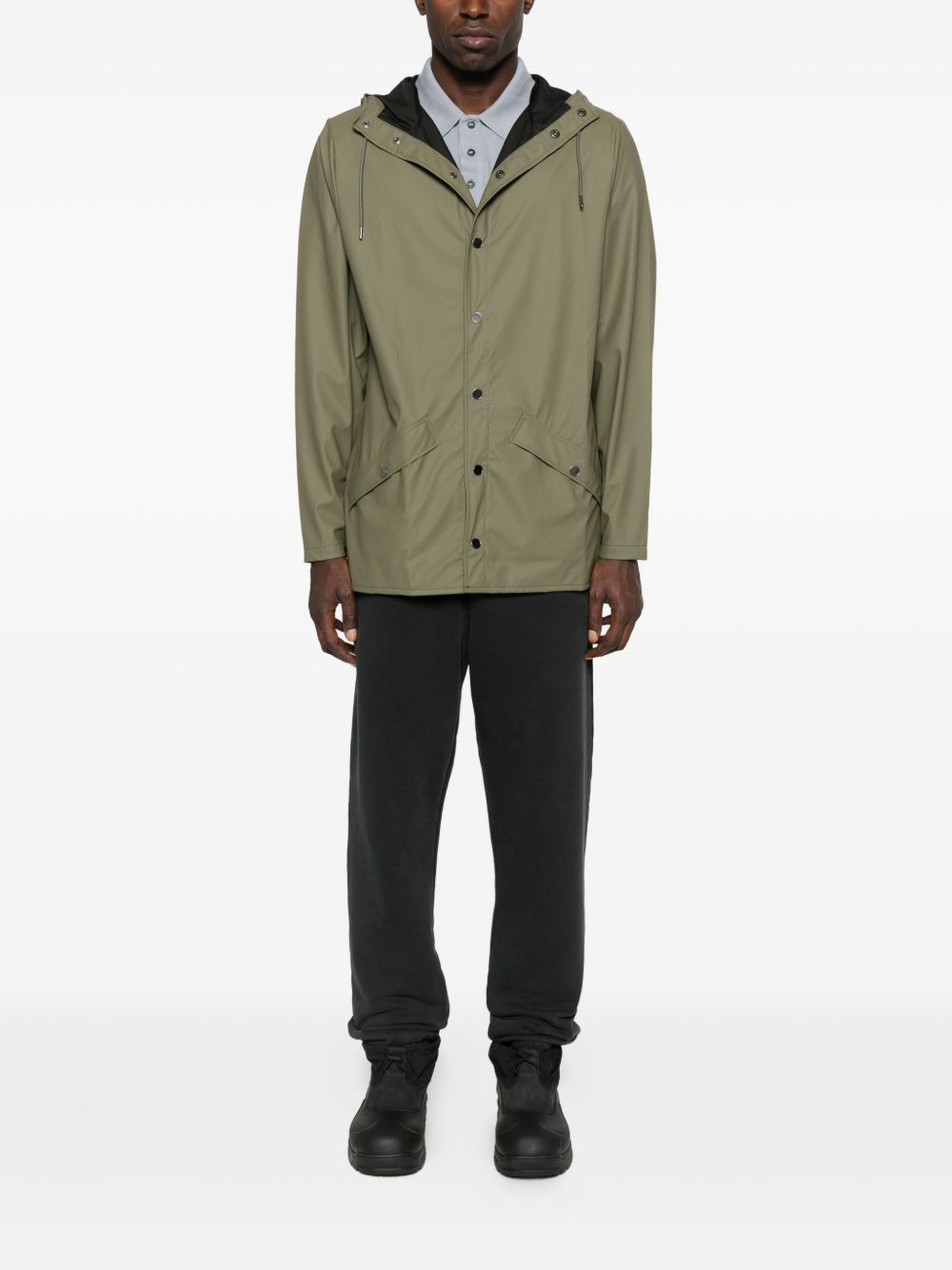 hooded button-fastening jacket - 3