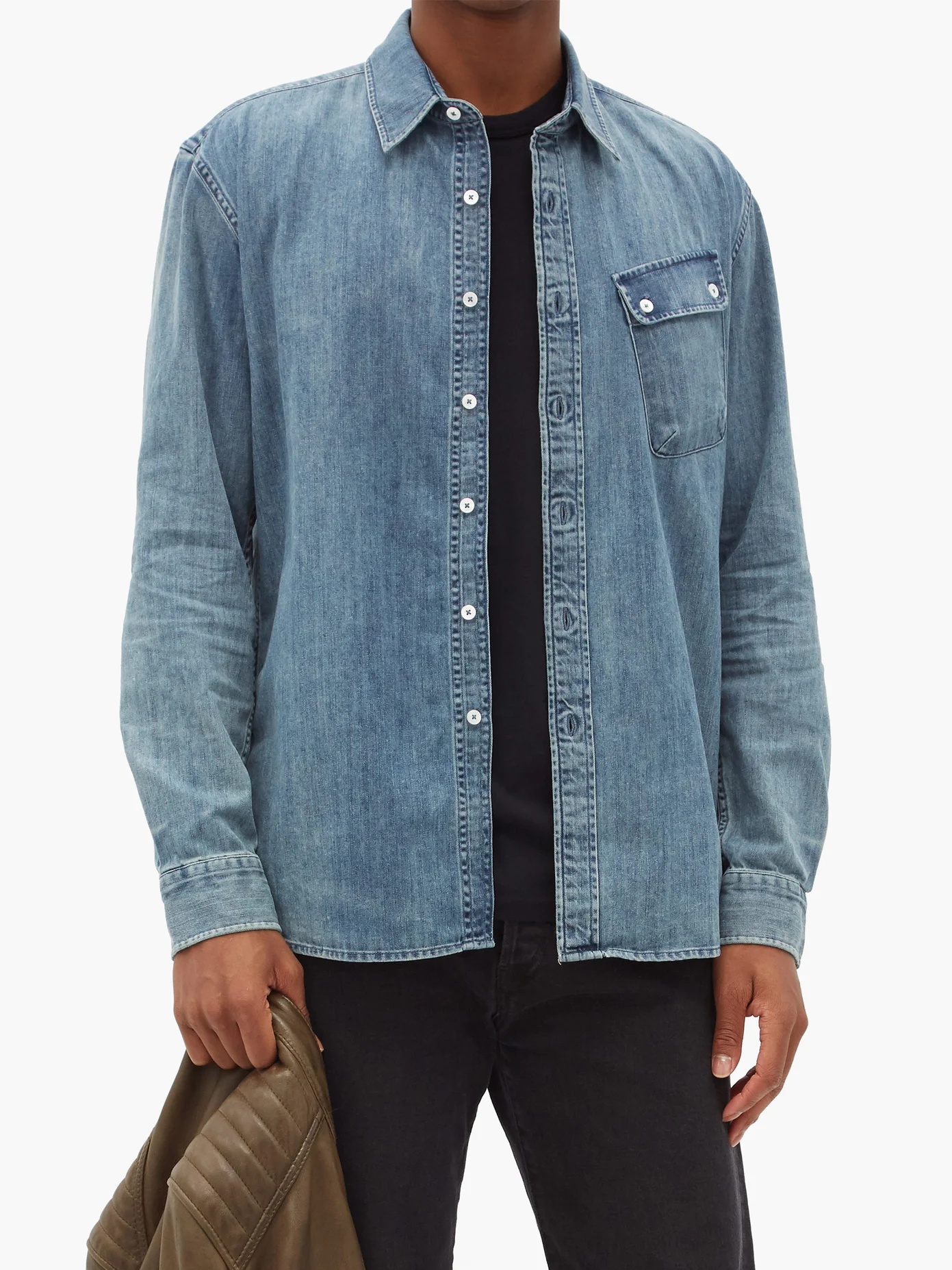 Pitch slanted-pocket cotton-denim shirt - 6