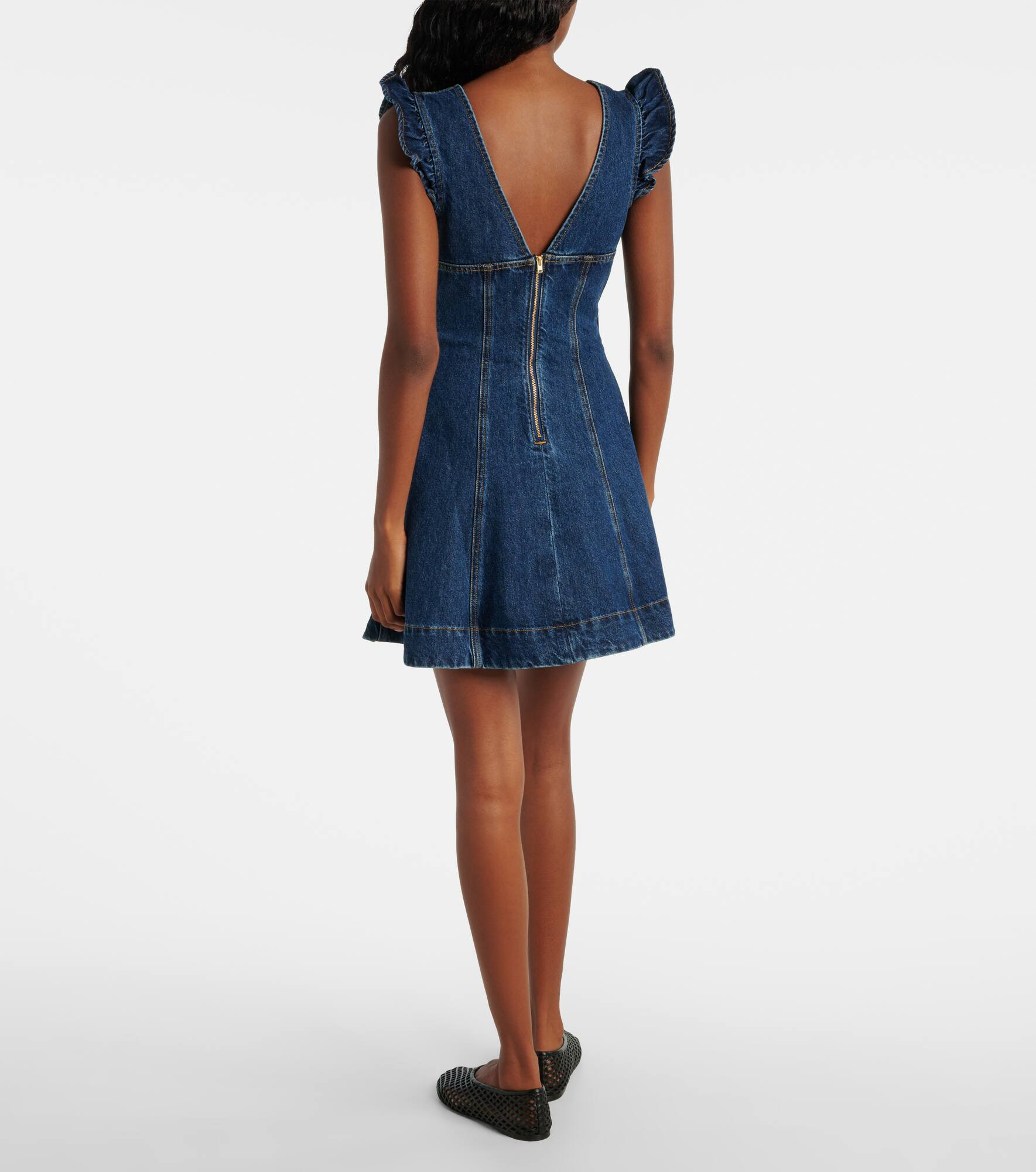 Bow-detail ruffled denim minidress - 3