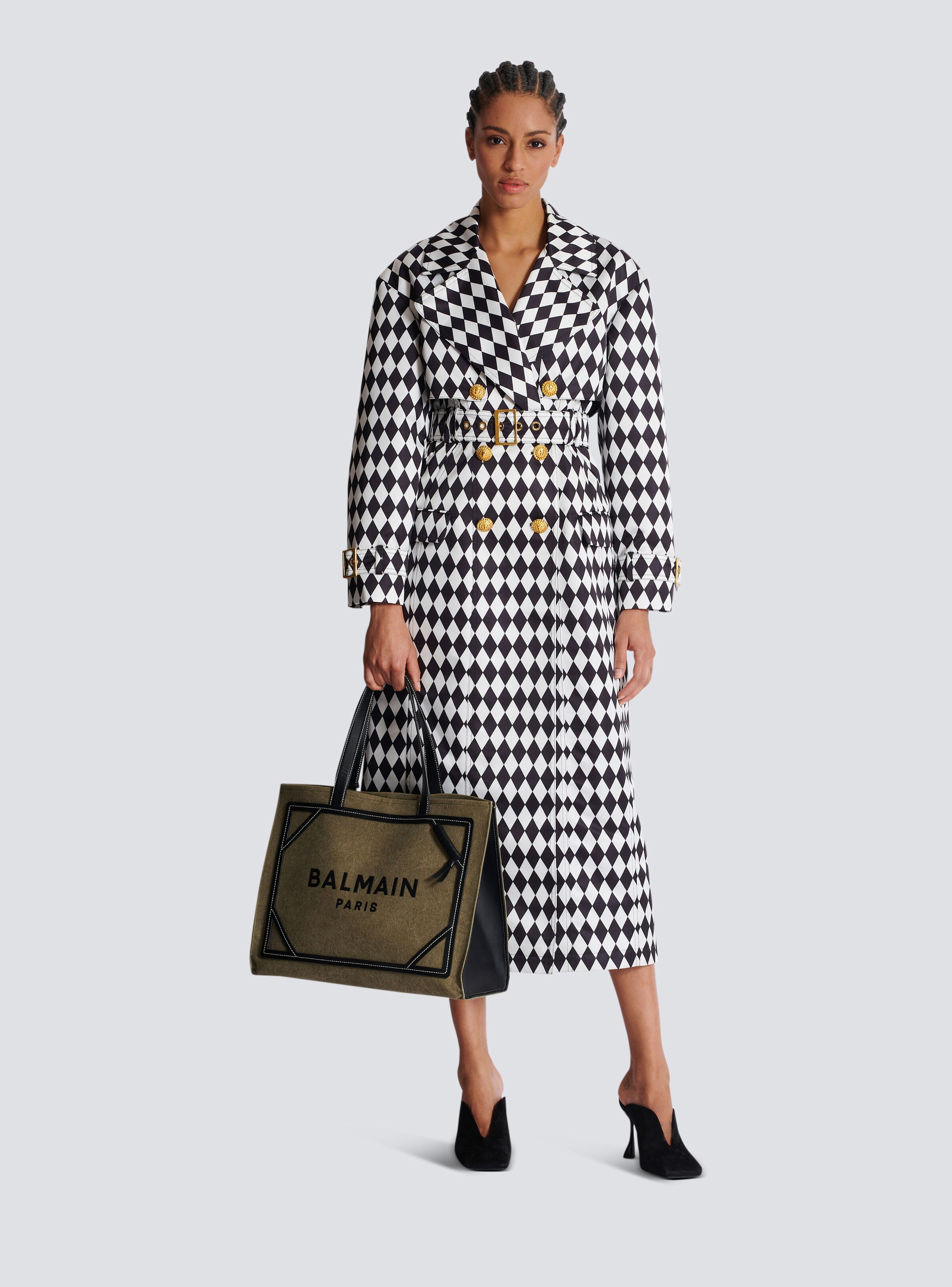 Diamond print belted trench coat - 2