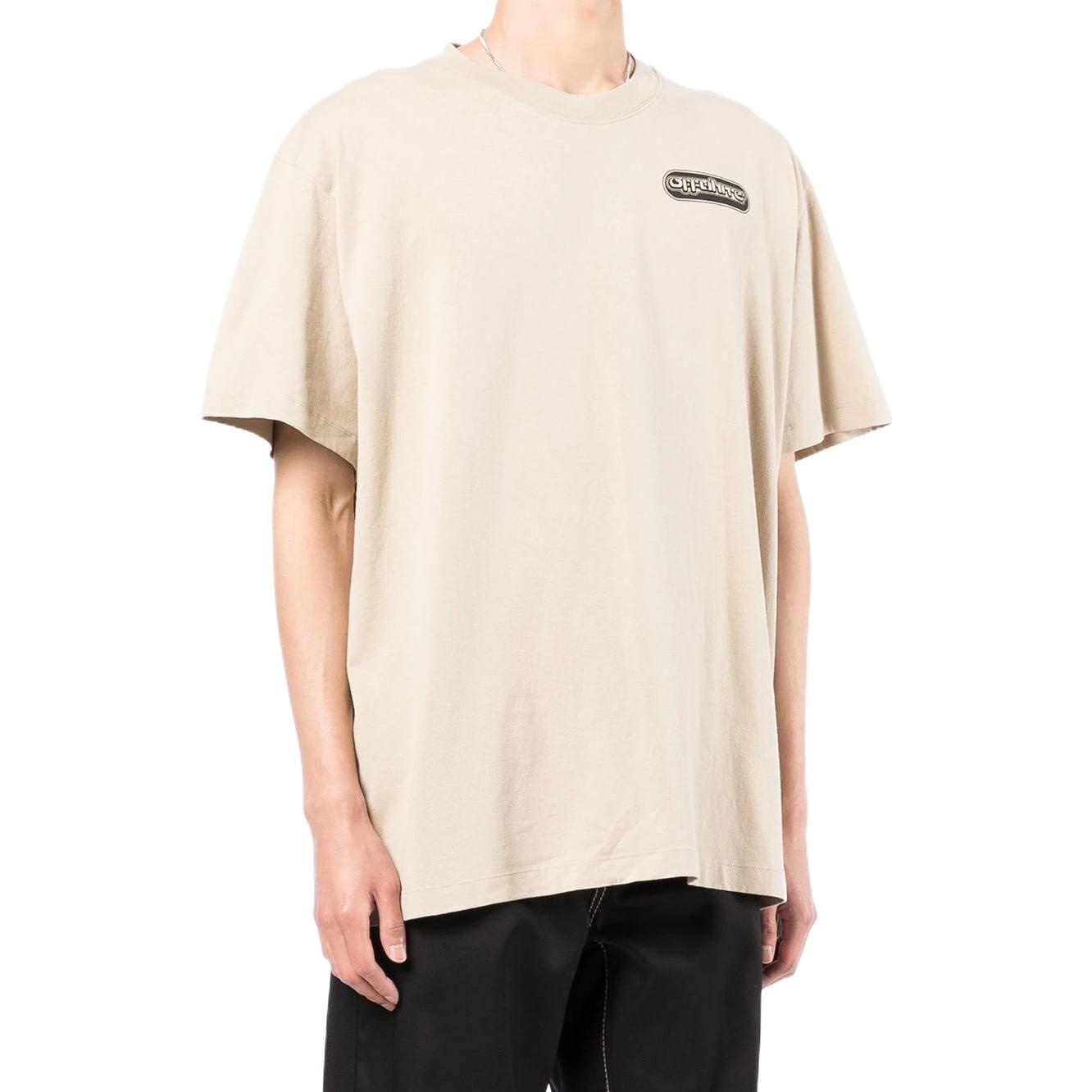 Men's Off-White SS22 Logo Printing Short Sleeve Loose Fit Light Brown T-Shirt OMAA038S22JER0031710 - 3