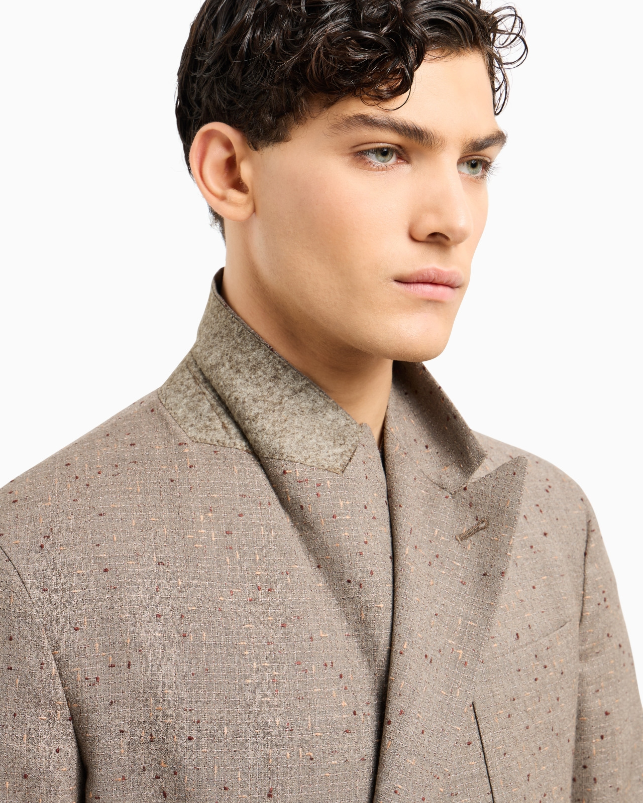 DOUBLE-BREASTED BLAZER IN BASKETWEAVE-EFFECT JACQUARD NUBBY VIRGIN WOOL - 5